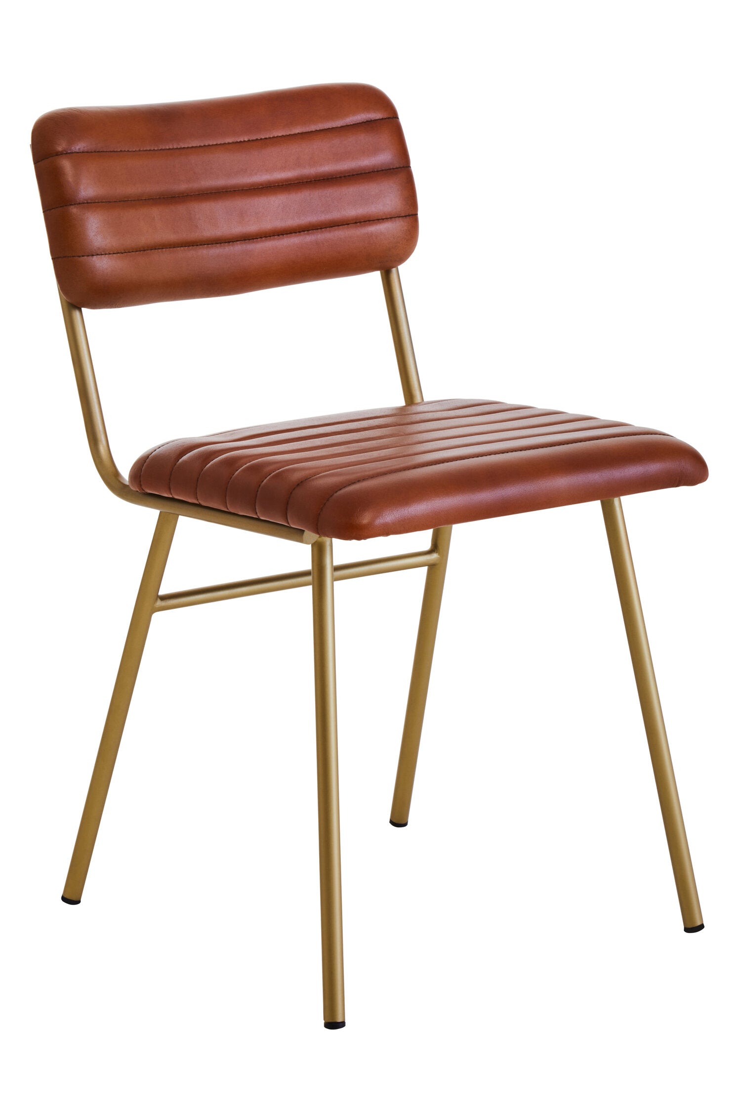 Buffalo Tan Brown Leather and Gold Finish Dining Chair