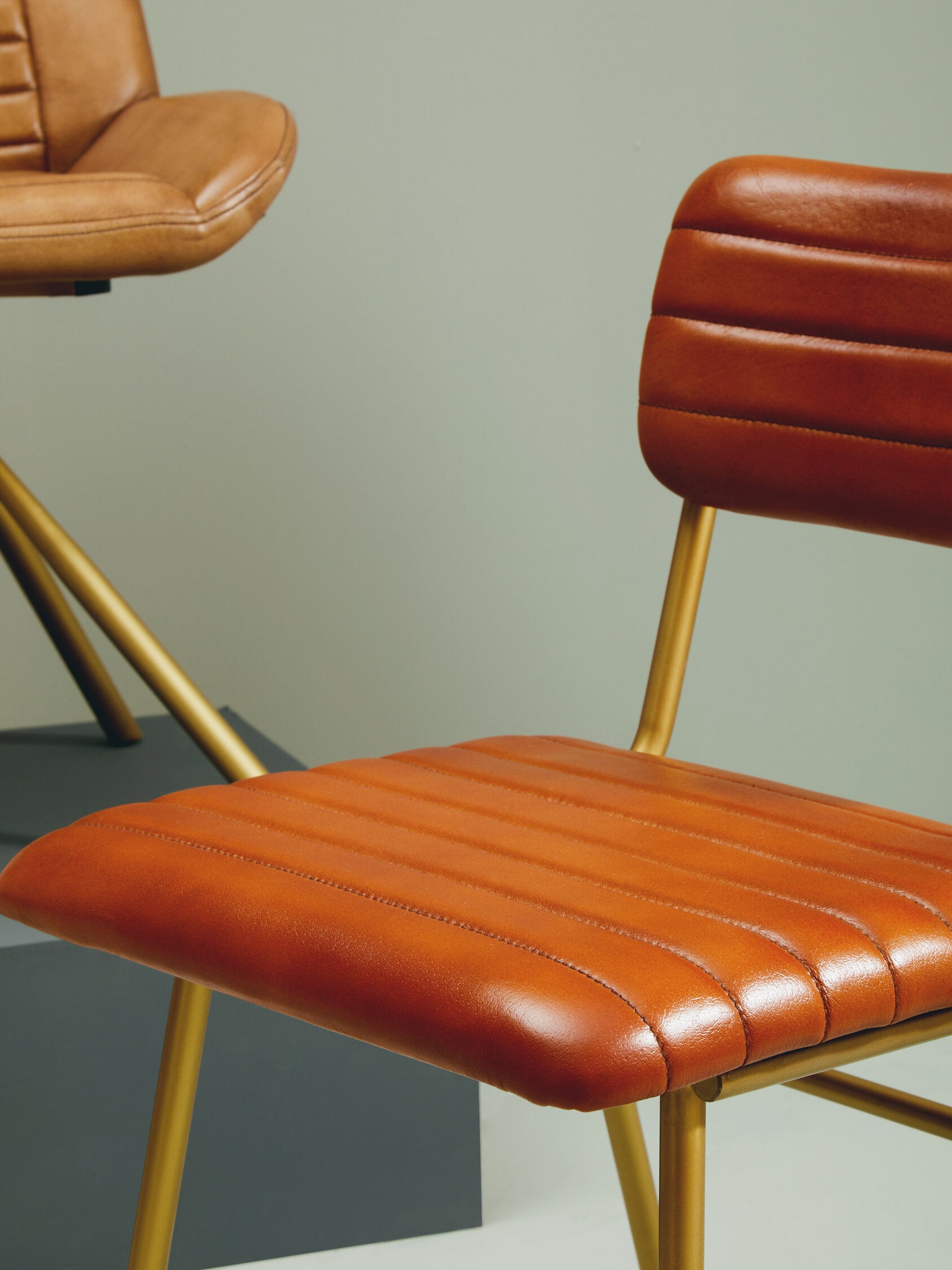 Buffalo Tan Brown Leather and Gold Finish Dining Chair