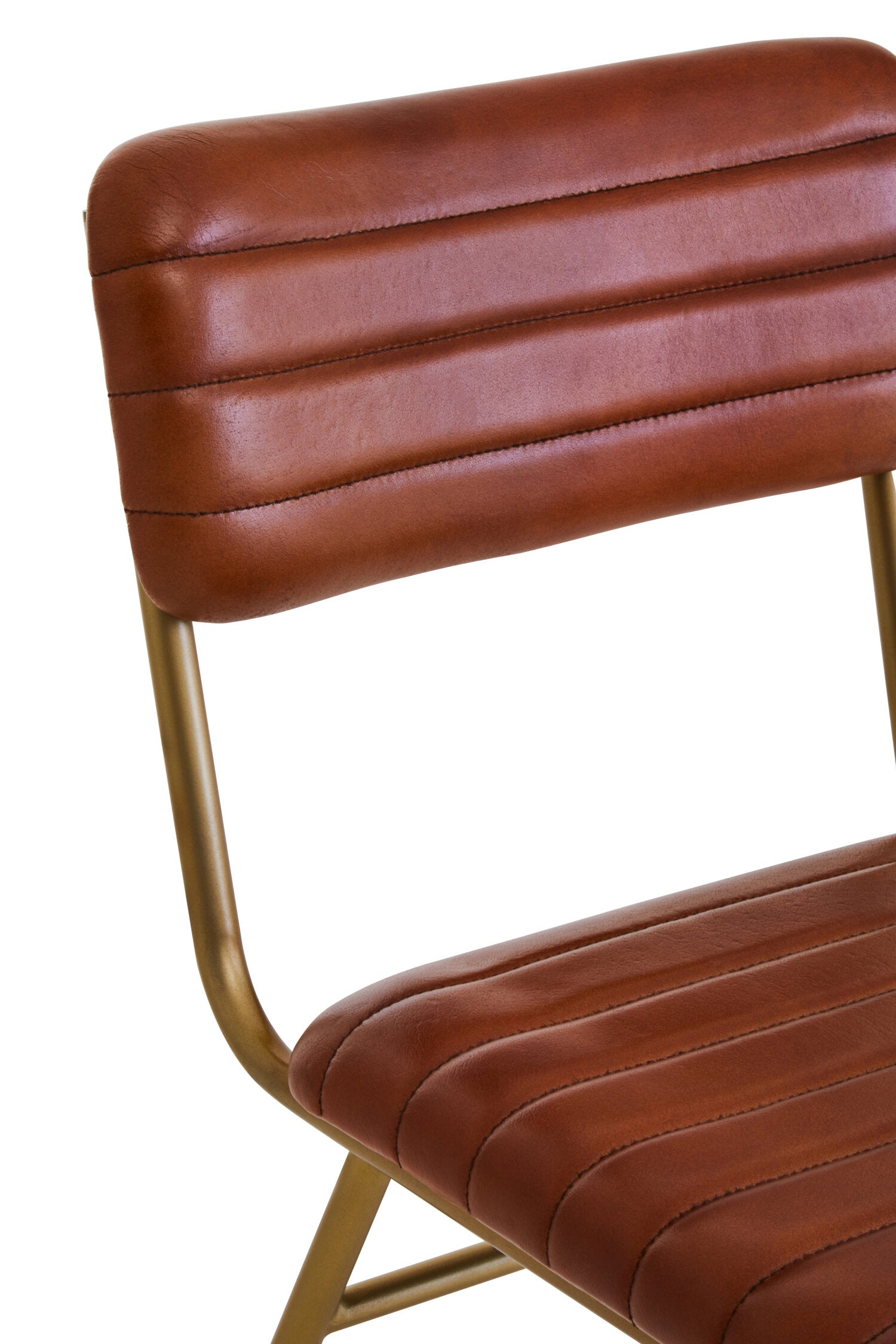 Buffalo Tan Brown Leather and Gold Finish Dining Chair