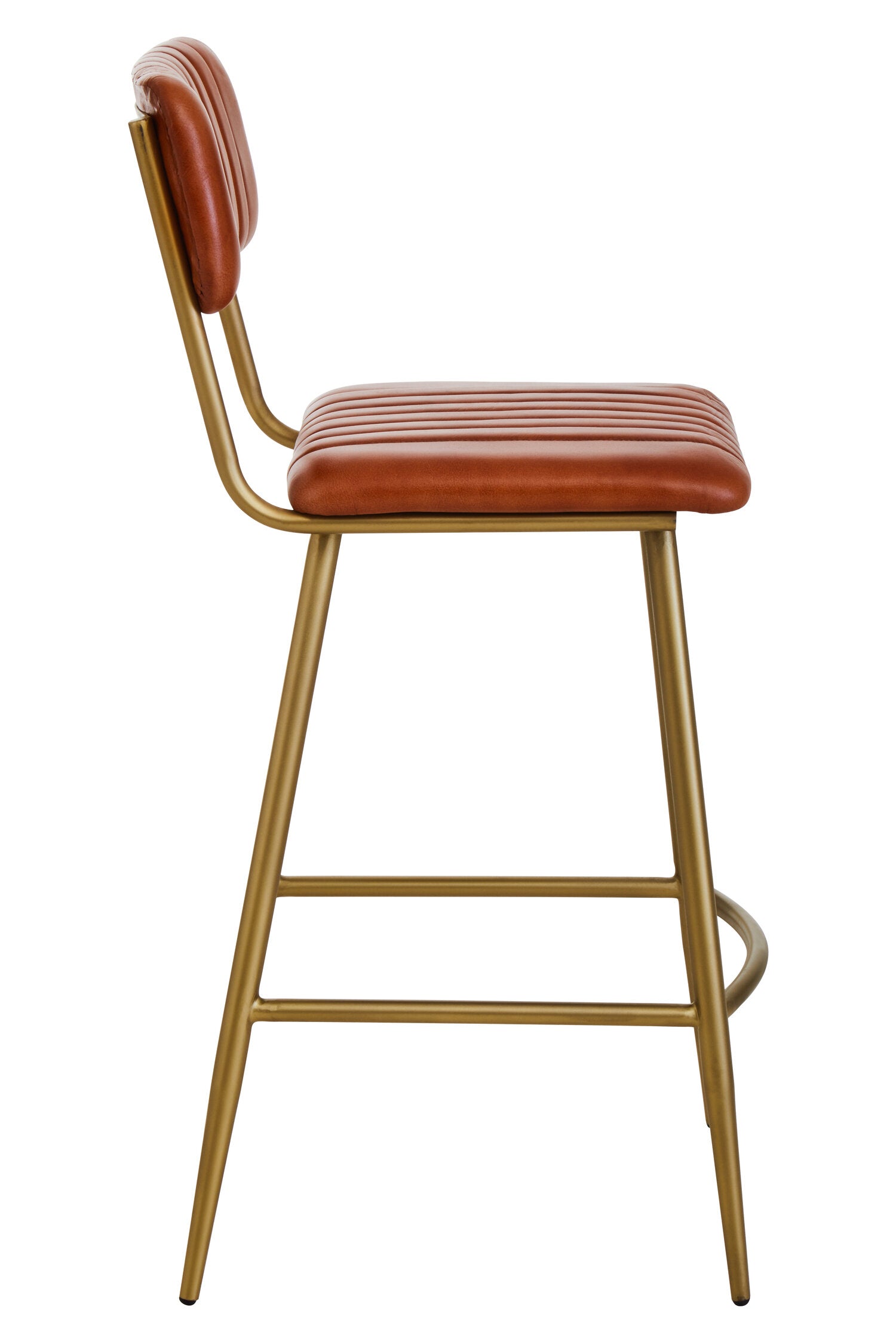 Buffalo Tan Brown Leather and Gold Finish Bar Stool