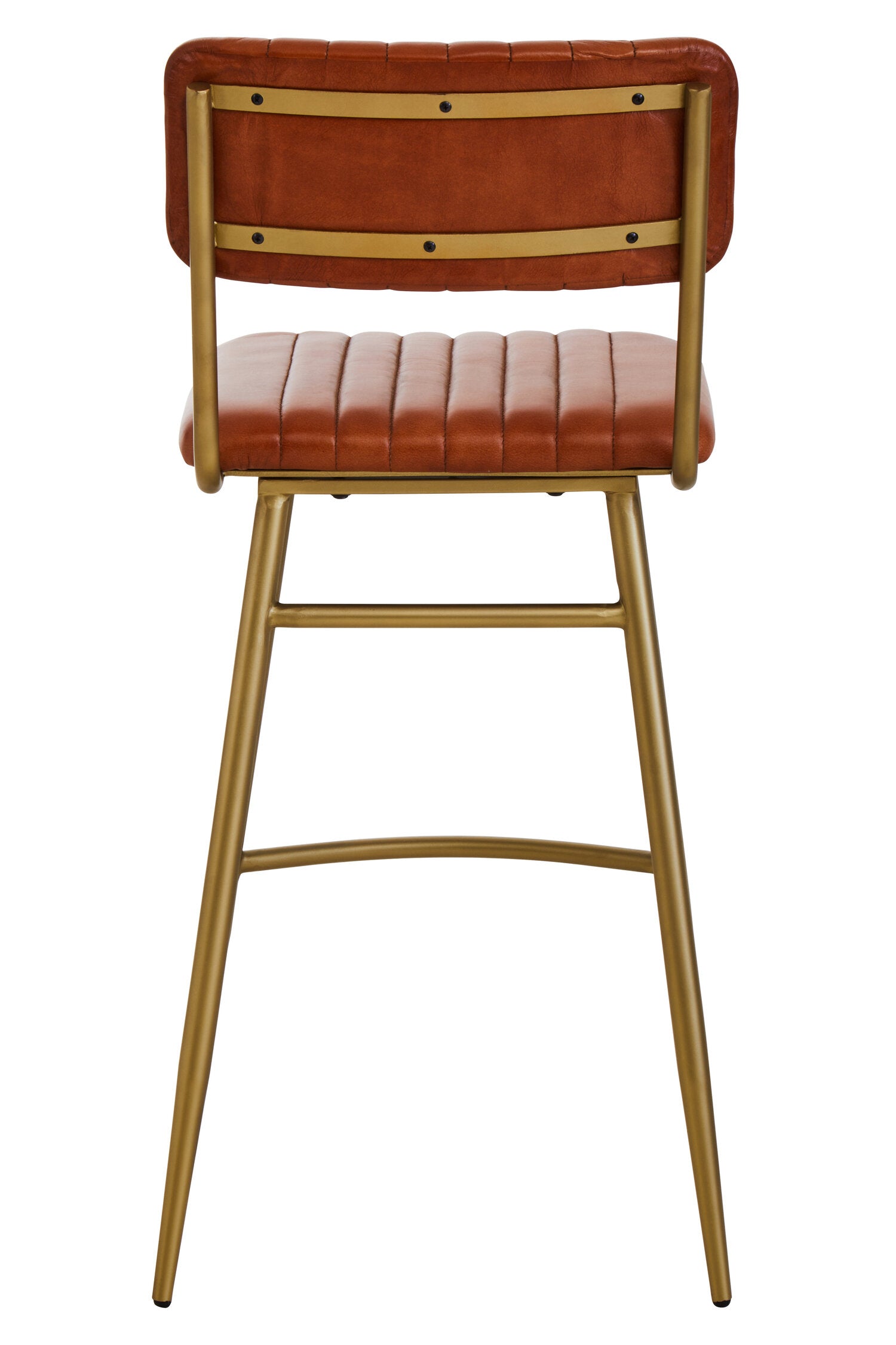 Buffalo Tan Brown Leather and Gold Finish Bar Stool