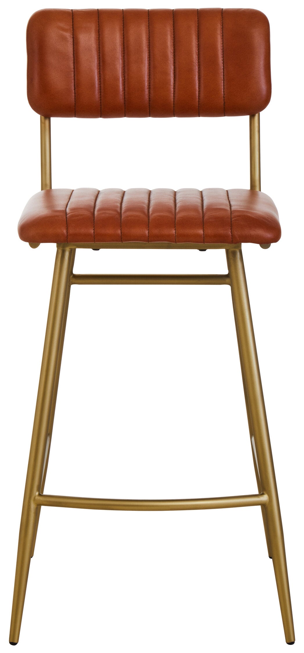 Buffalo Tan Brown Leather and Gold Finish Bar Stool