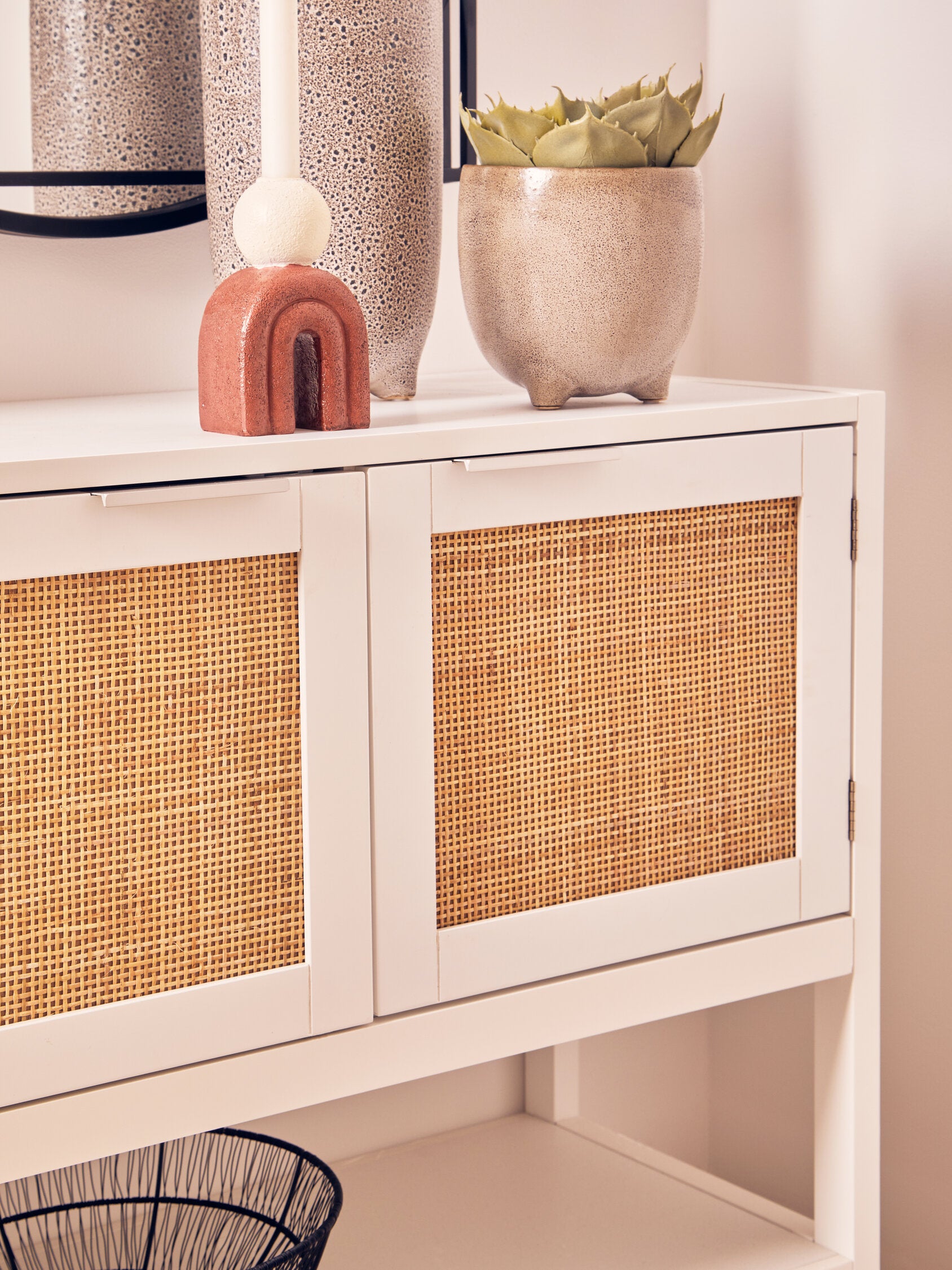 Herman White Wood and Rattan Two Door Small Sideboard - The Orchard Home and Gifts