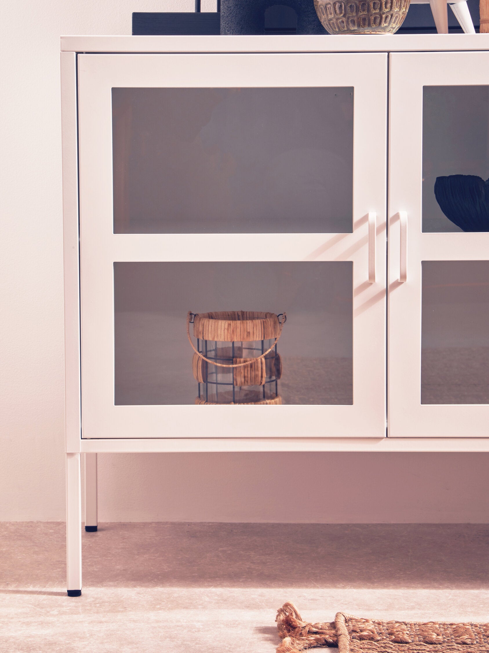 Asier White Metal Three Door Two Shelf Cabinet - The Orchard Home and Gifts