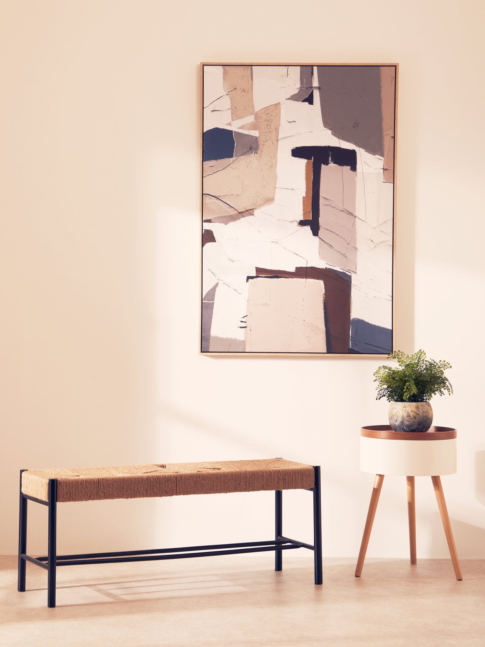 Naku Natural Rope and Black Wood Large Bench - The Orchard Home and Gifts