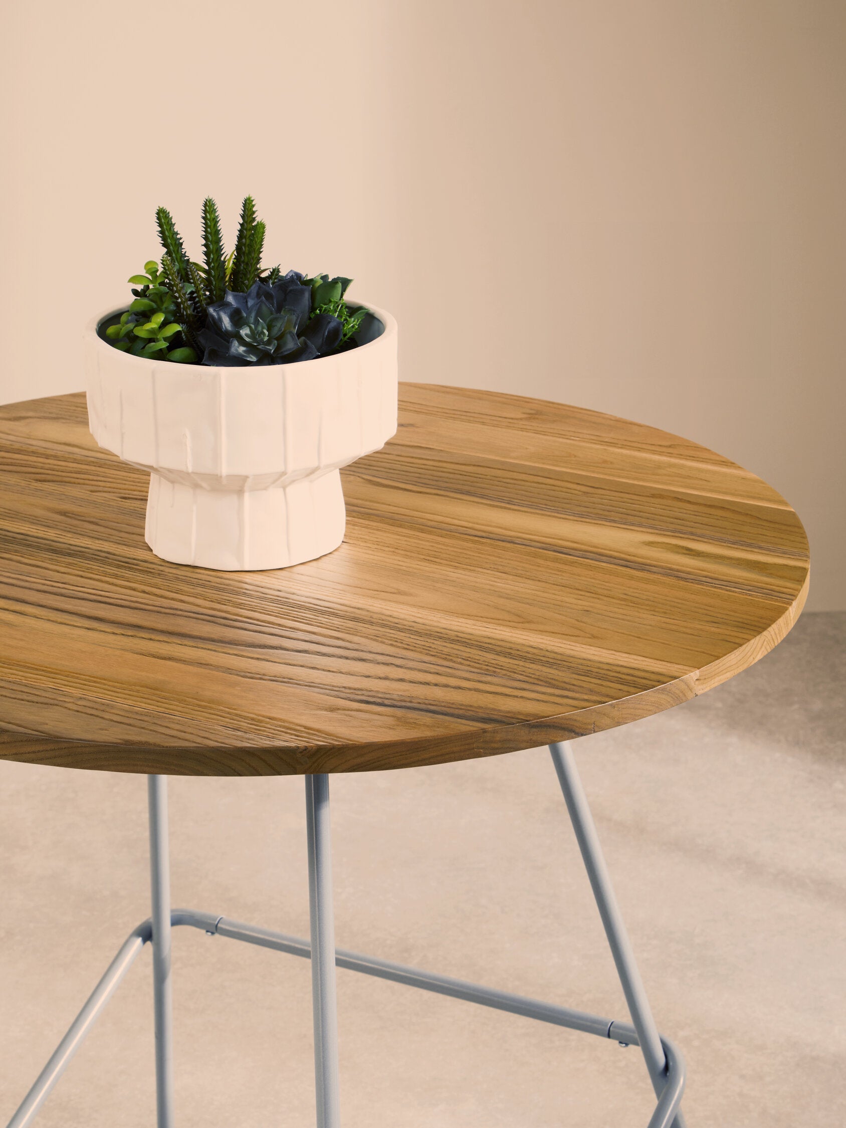 Grey Metal and Elm Wood Small Round Dining Table - The Orchard Home and Gifts