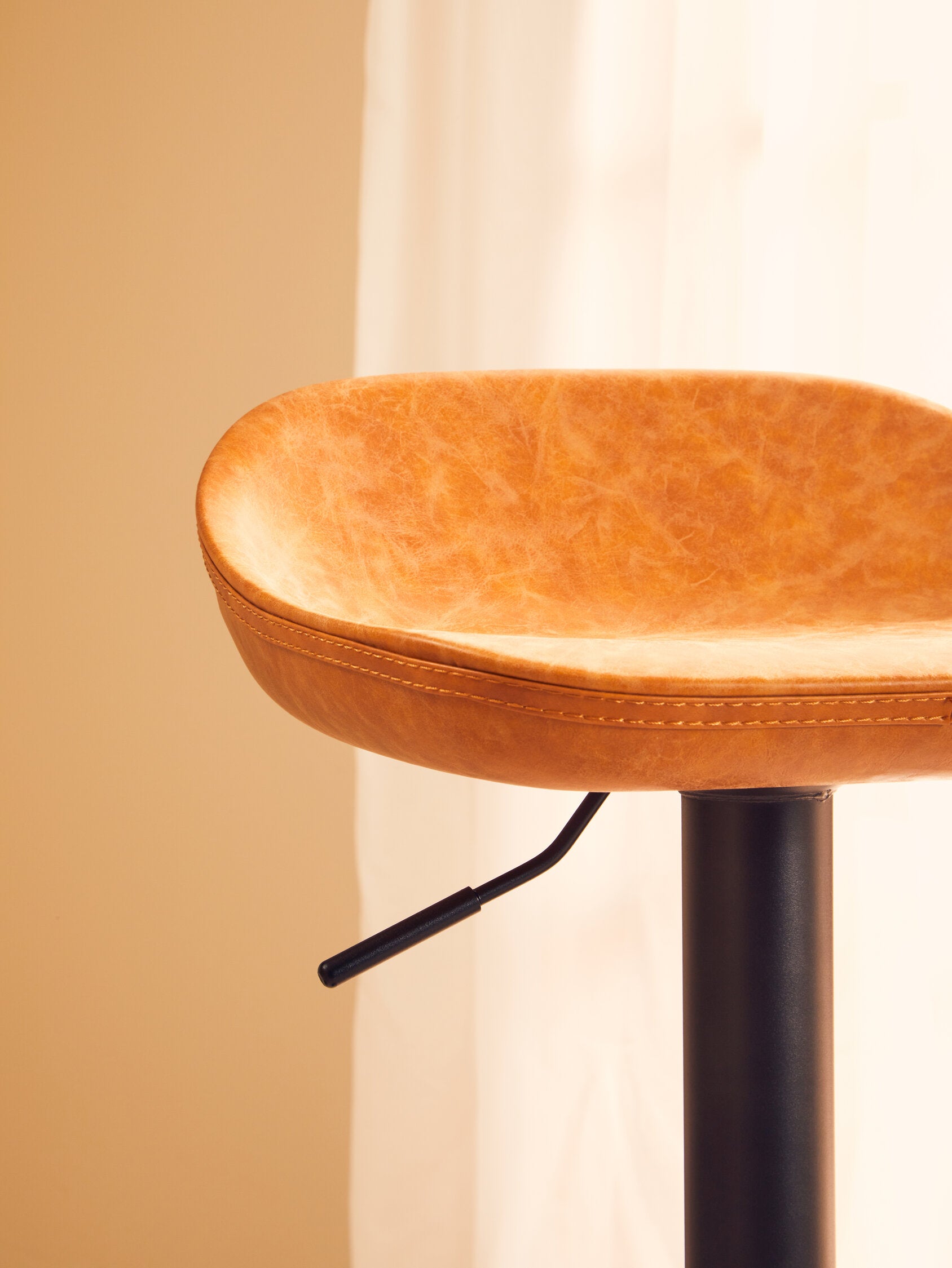 Camel Brown Leather Effect Set of Two Adjustable Bar Stools - The Orchard Home and Gifts