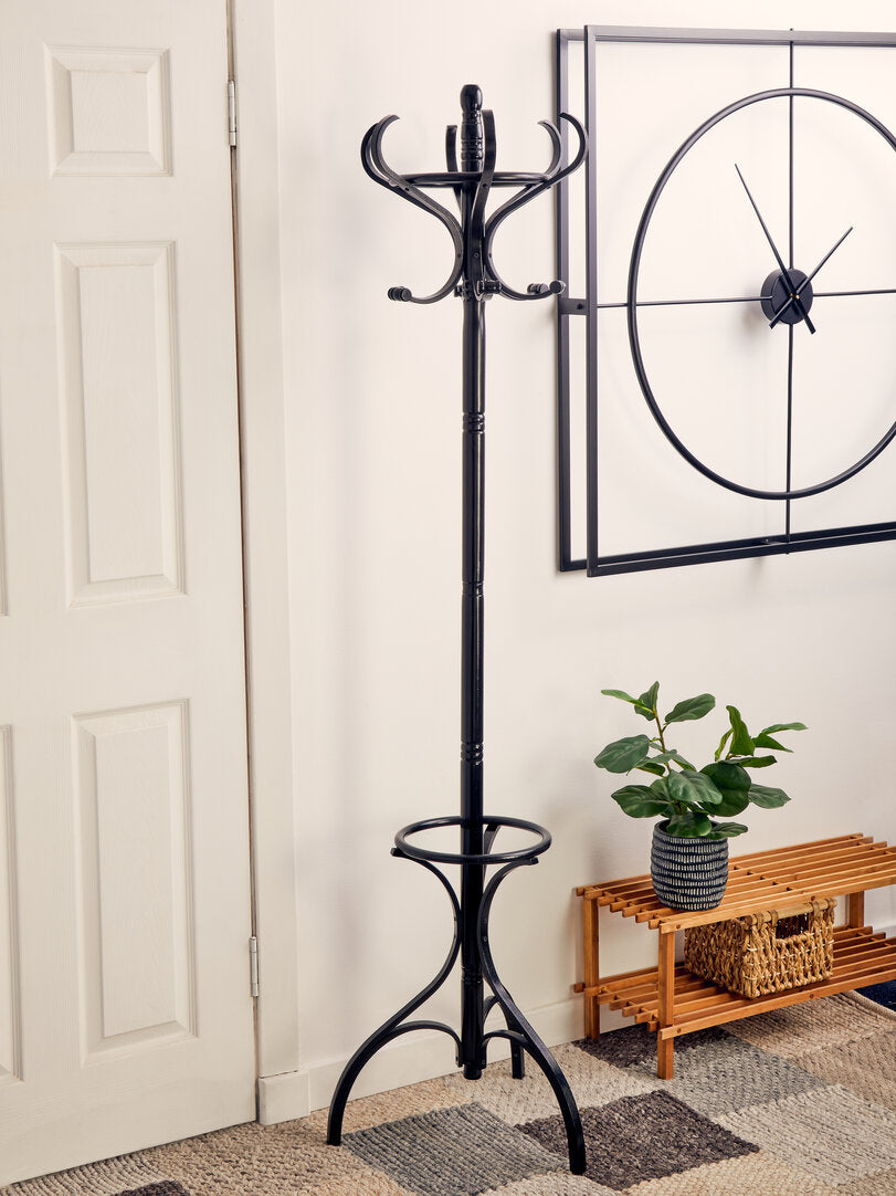 Black Floor Standing Coat and Umbrella Rack Stand