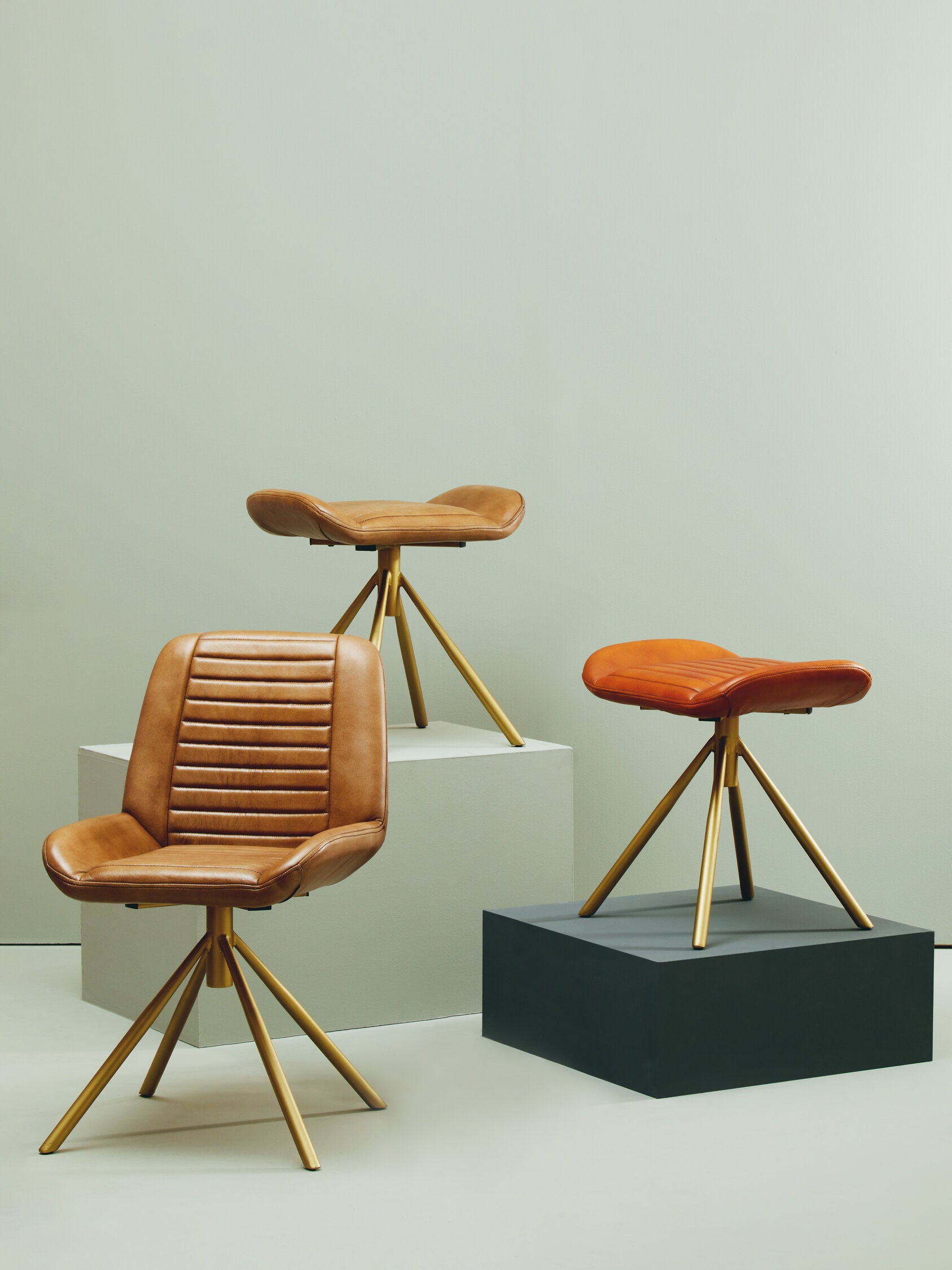 Buffalo Brown Leather and Gold Finish Chair