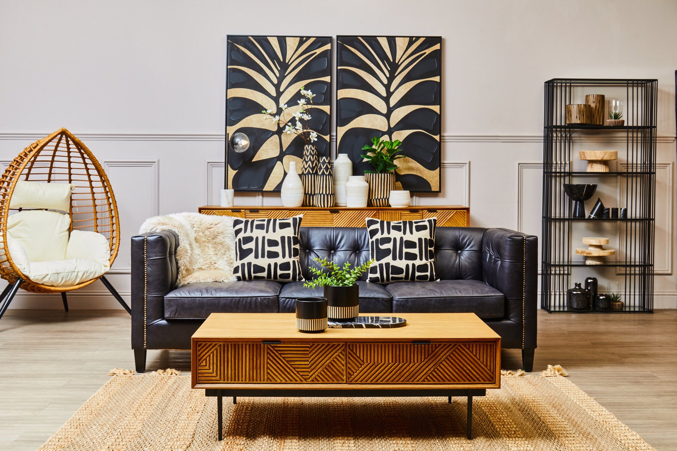 Boho Wooden Bead Ceiling Light with Black Metal Frame - The Orchard Home and Gifts