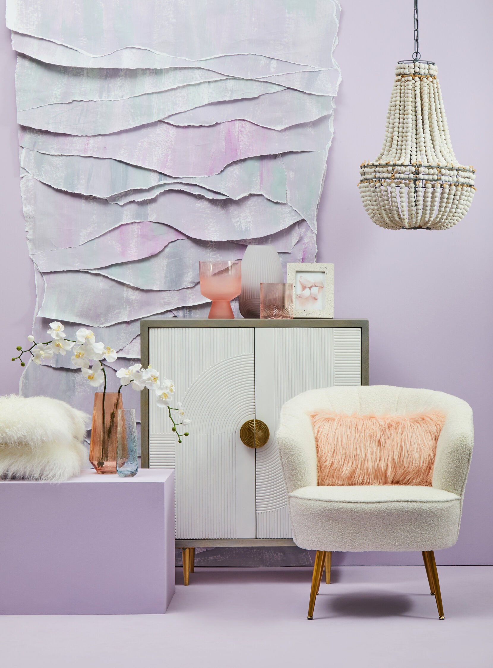 Boho Wooden Bead Chandelier with Grey Metal Frame - The Orchard Home and Gifts