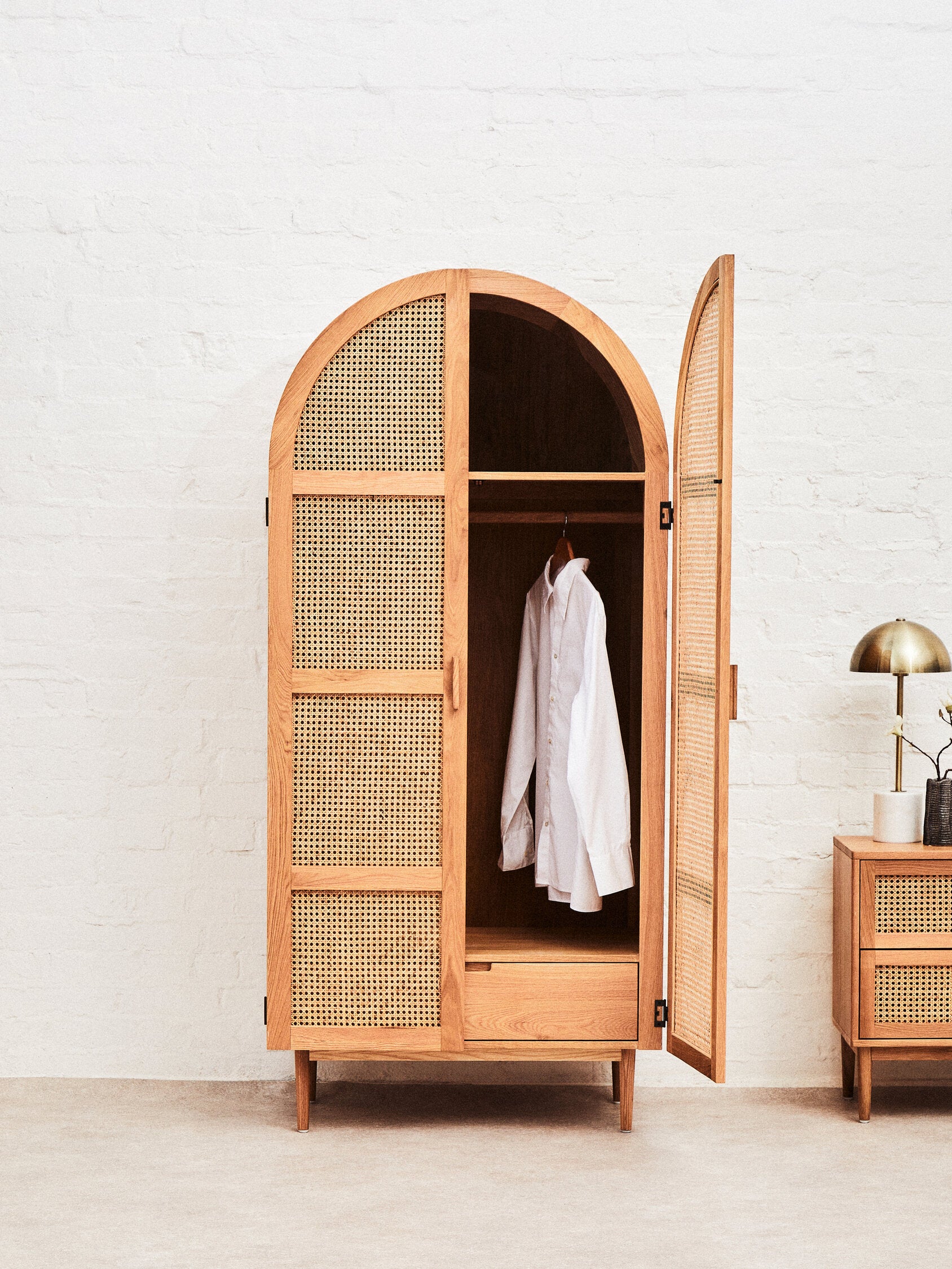 Rattan and Oak Two Door Arched Wardrobe - The Orchard Home and Gifts