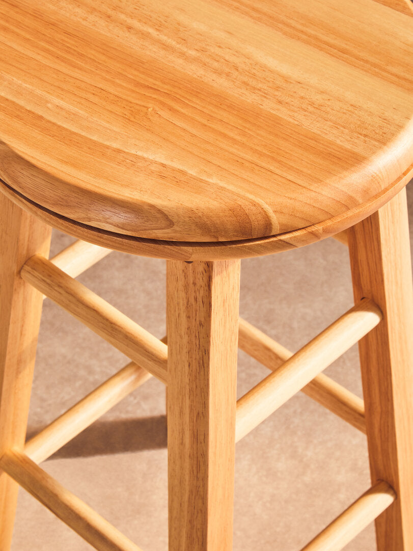 Solid Natural Hevea Wood Revolving Bar Stool
