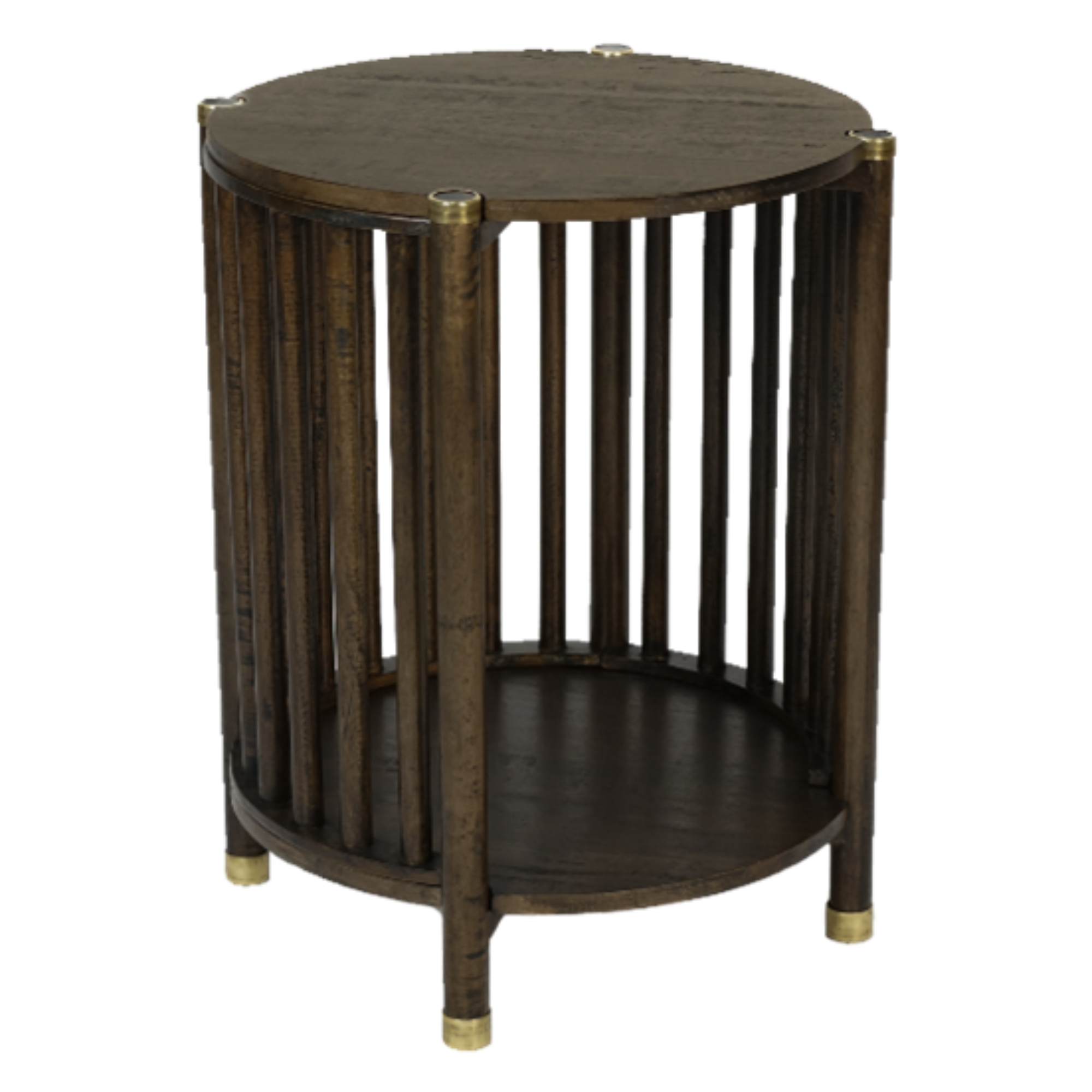 Dark Mango Wood and Brass Round Side Table - The Orchard Home and Gifts