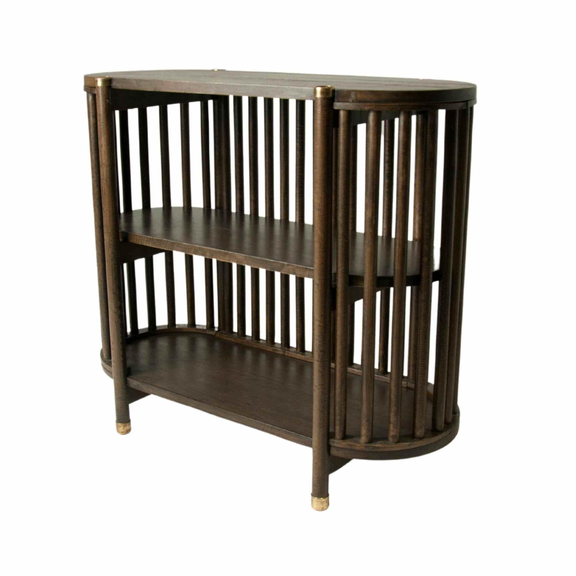 Dark Mango Wood and Brass Two Shelf Sideboard