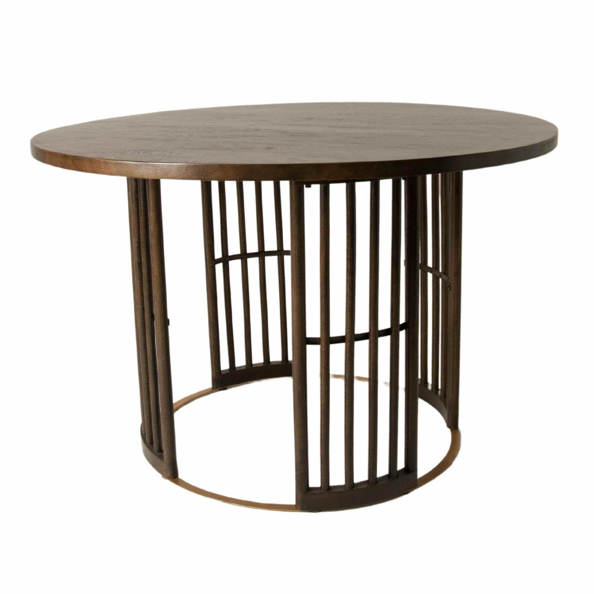 Dark Mango Wood and Brass Round Dining Table