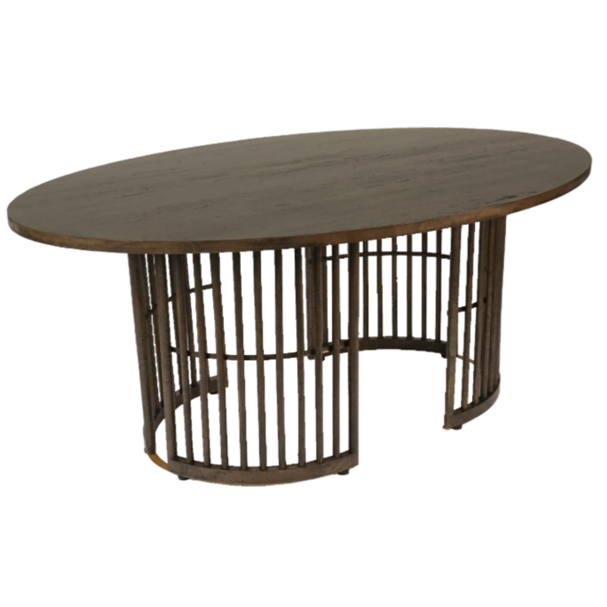 Dark Mango Wood and Brass Oval Dining Table
