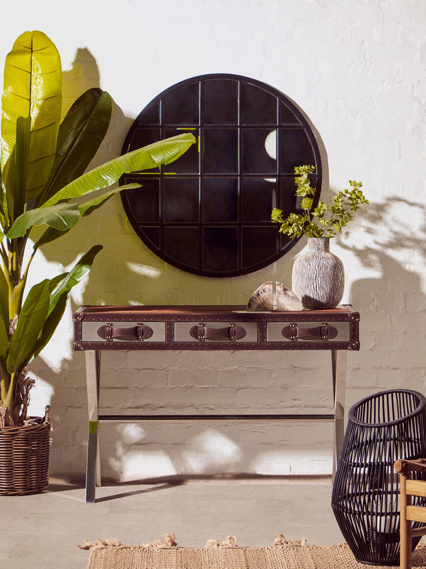 Large Round Black Panelled Wall Mirror - The Orchard Home and Gifts