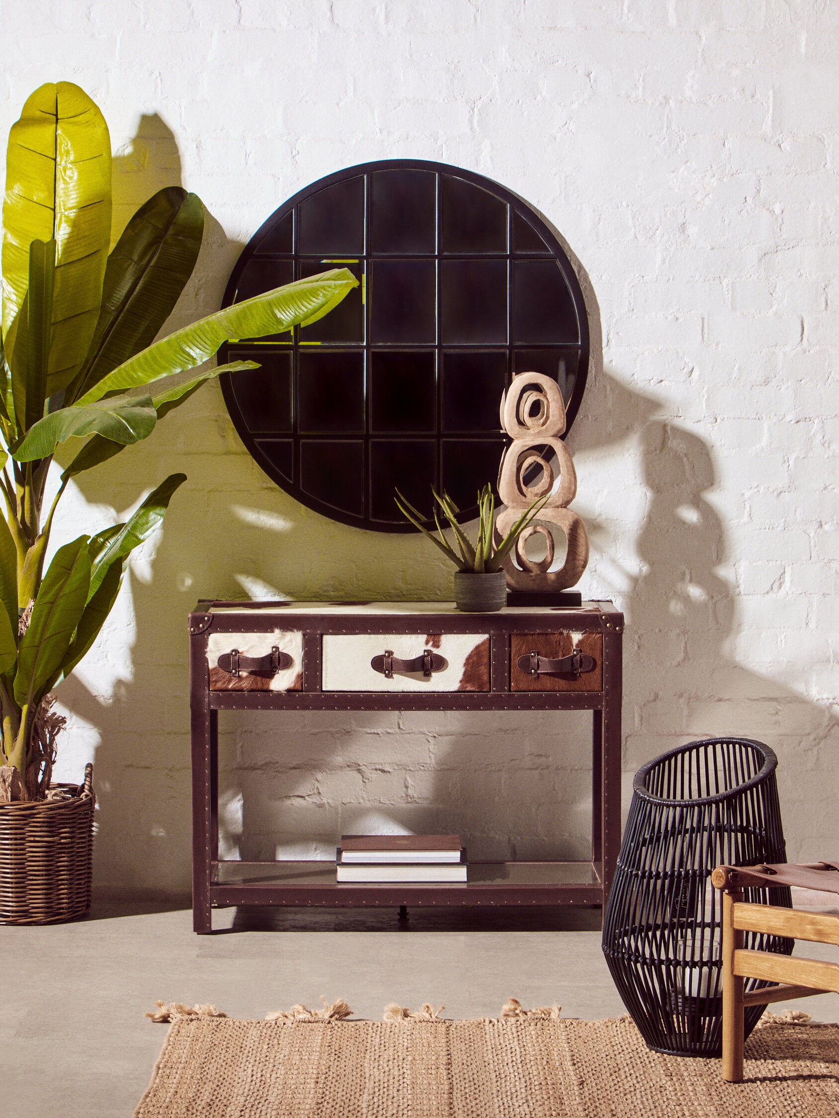 Large Round Black Panelled Wall Mirror - The Orchard Home and Gifts