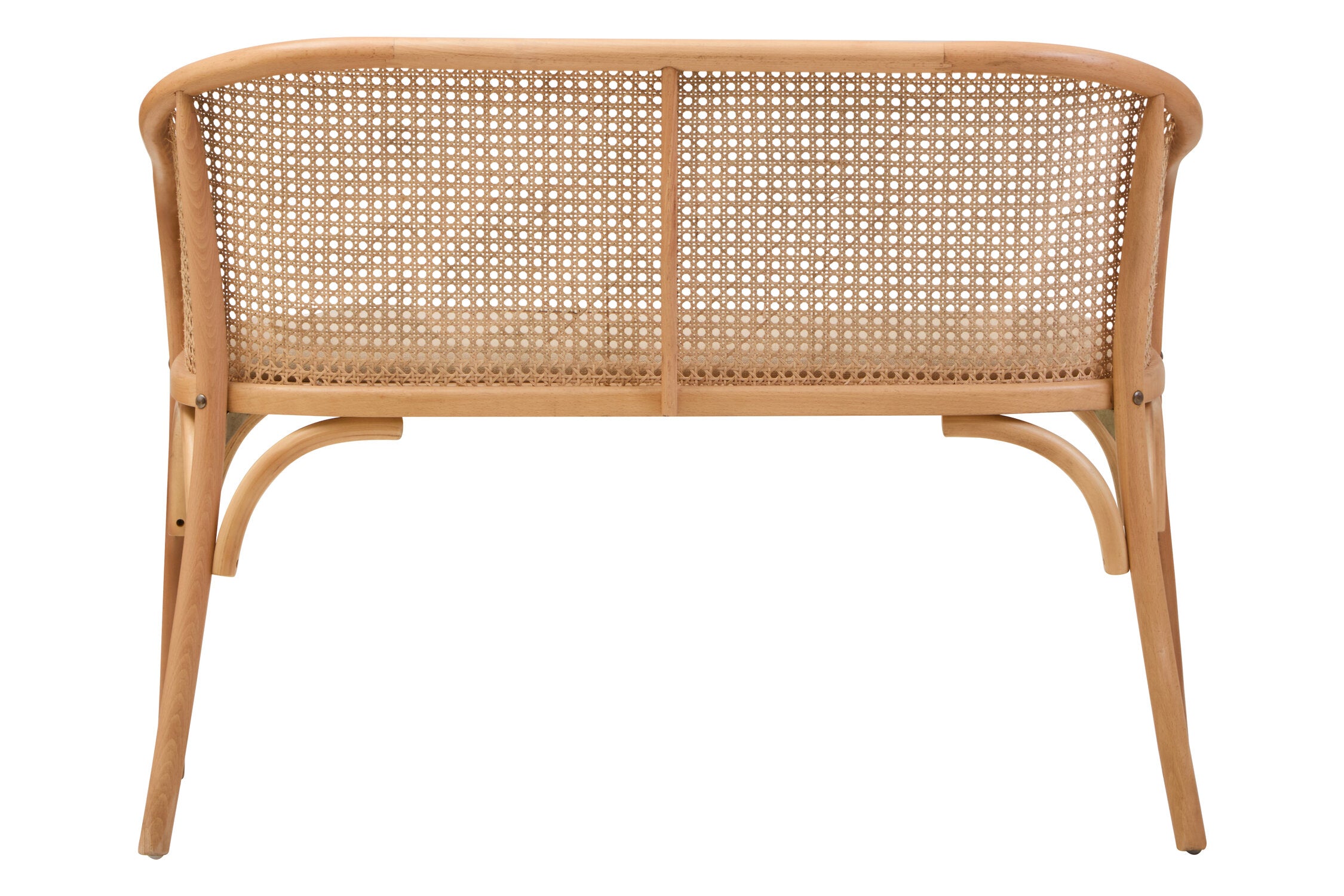 Cane Woven Beech Wood Upholstered Bench