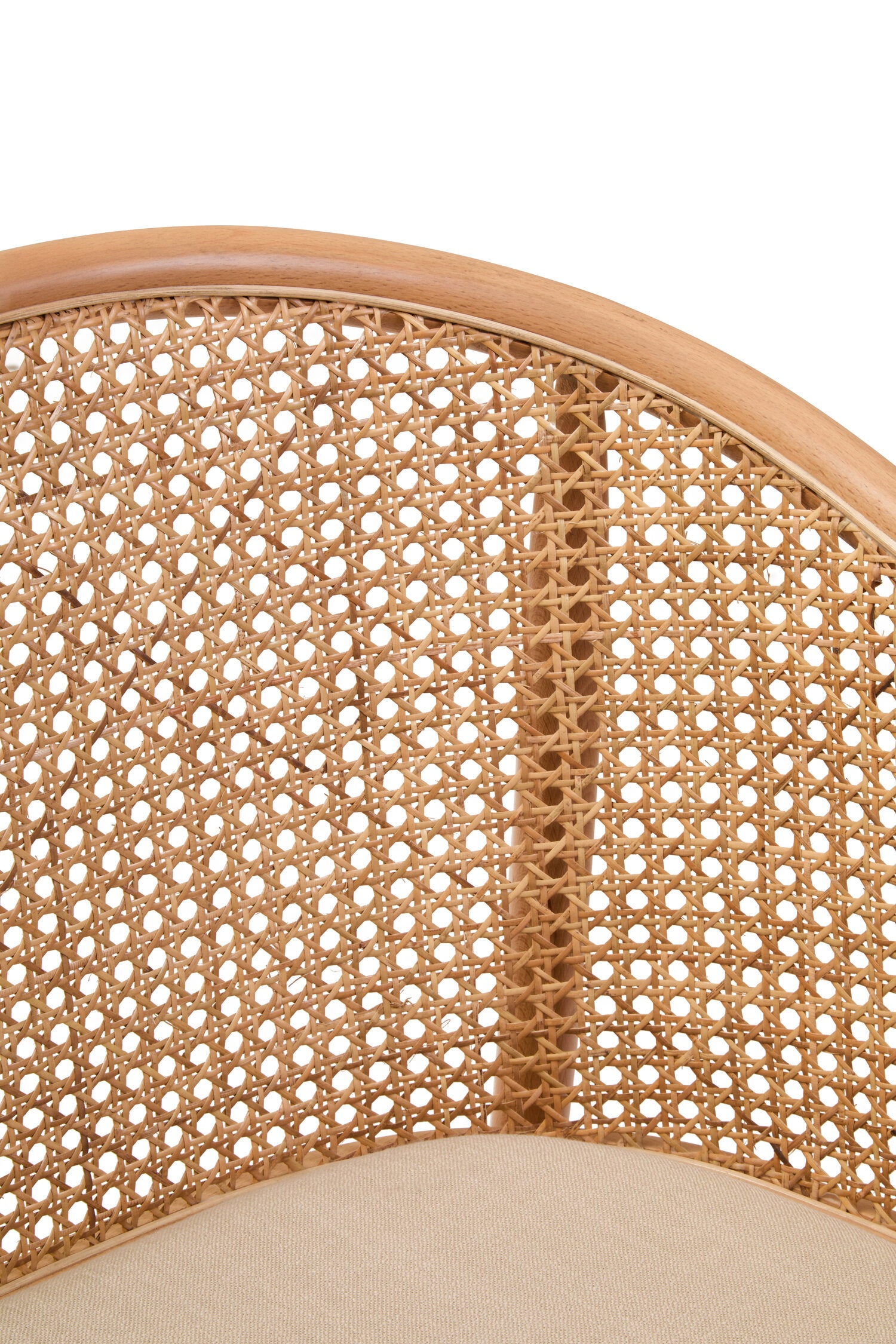 Cane Woven Beech Wood Upholstered Bench