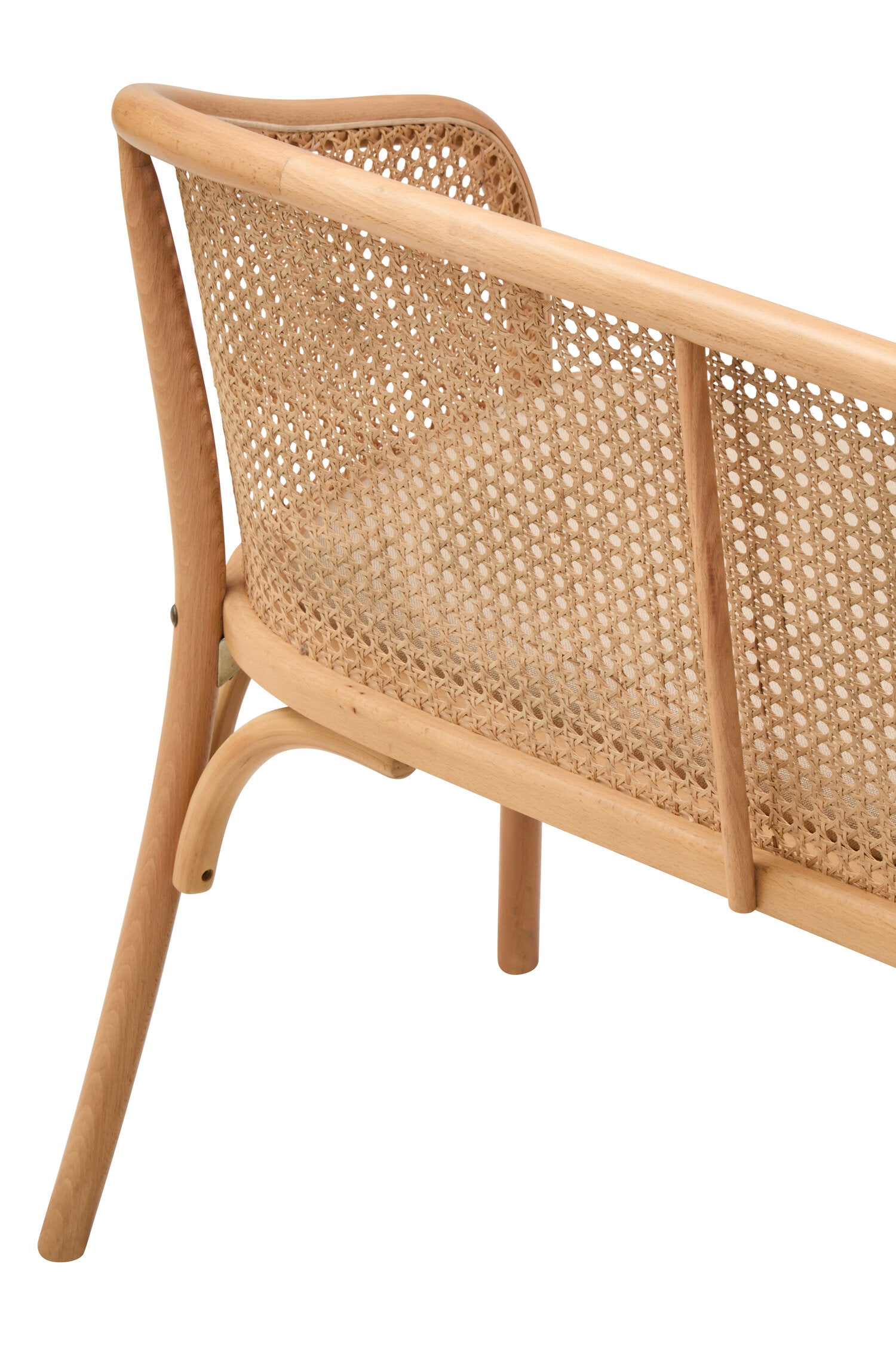 Cane Woven Beech Wood Upholstered Bench