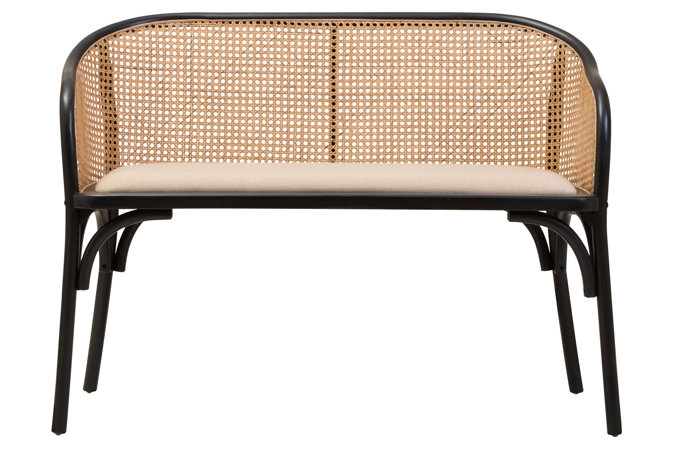 Cane Woven Black Beech Wood Upholstered Bench - The Orchard Home and Gifts