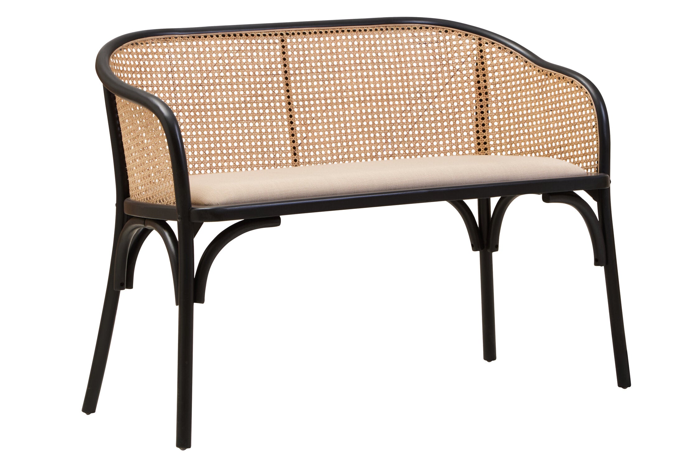 Cane Woven Black Beech Wood Upholstered Bench - The Orchard Home and Gifts