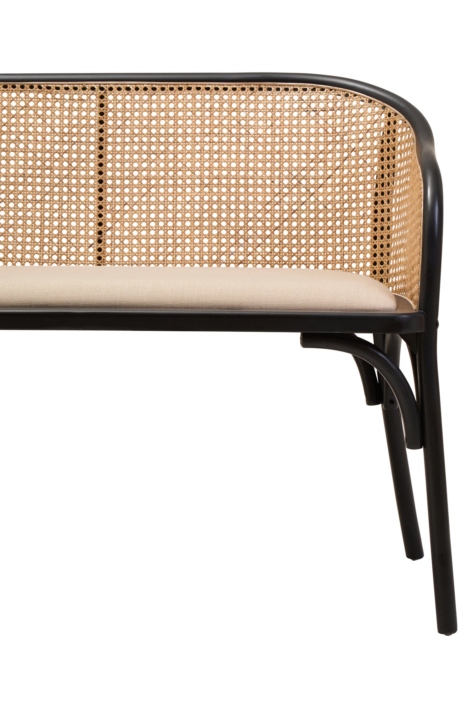 Cane Woven Black Beech Wood Upholstered Bench - The Orchard Home and Gifts