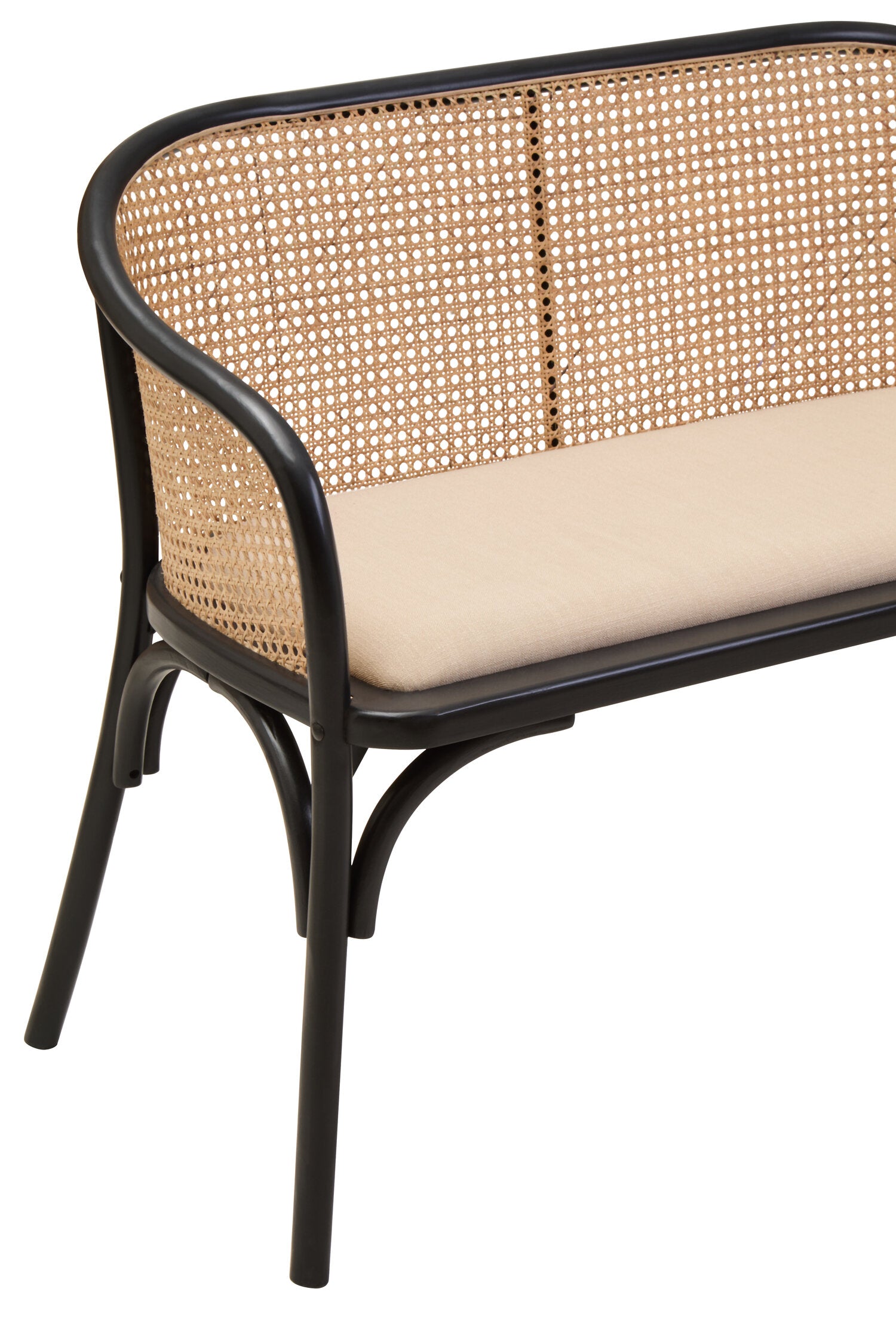 Cane Woven Black Beech Wood Upholstered Bench - The Orchard Home and Gifts