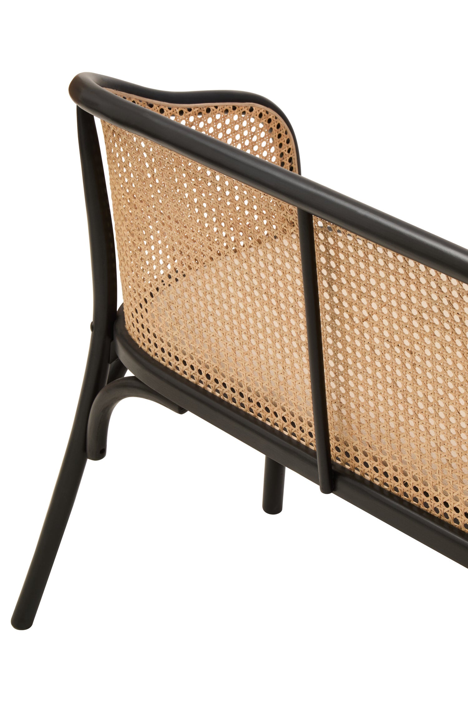 Cane Woven Black Beech Wood Upholstered Bench