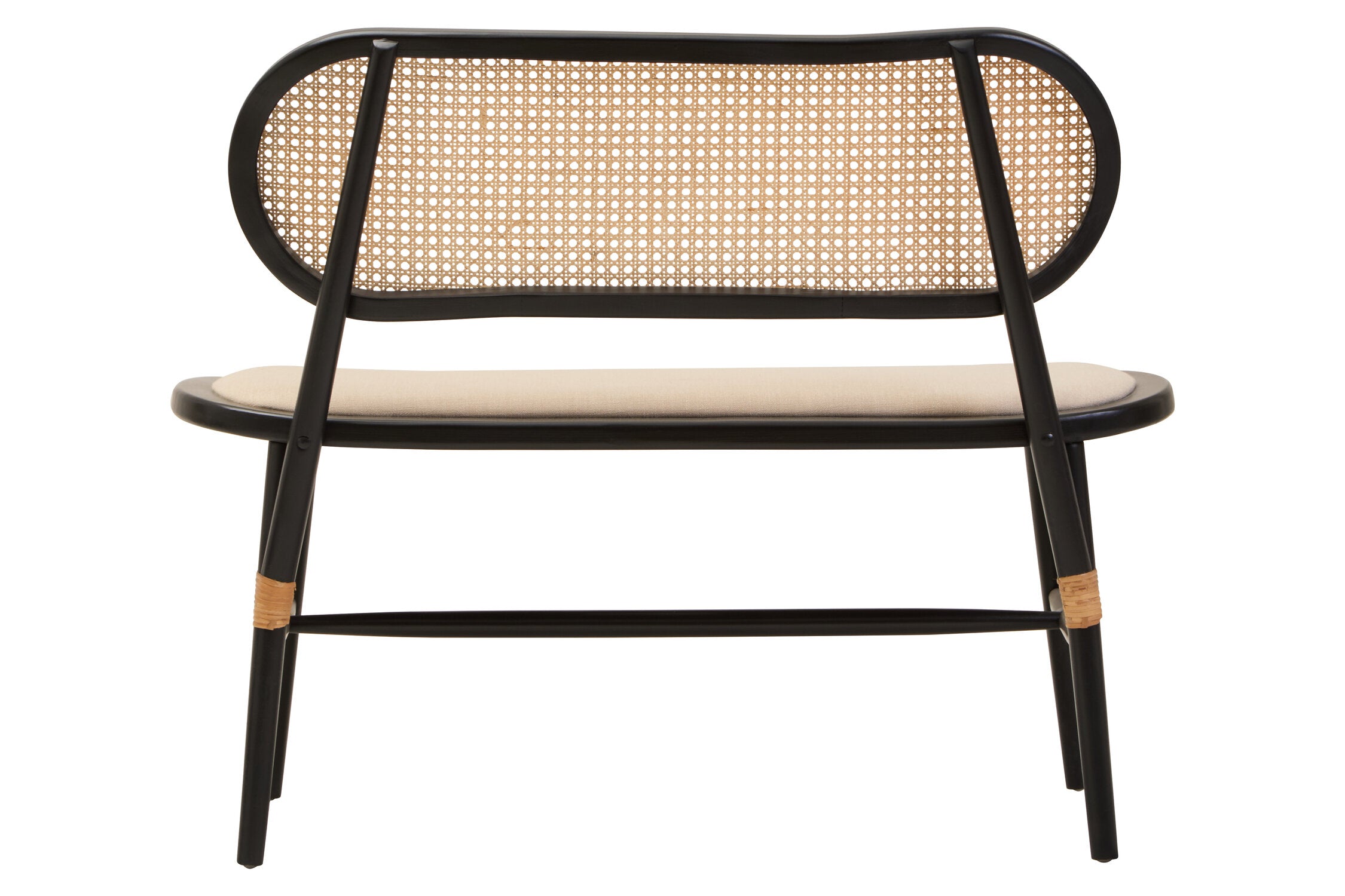 Black Elm Wood Cane Upholstered Bench - The Orchard Home and Gifts