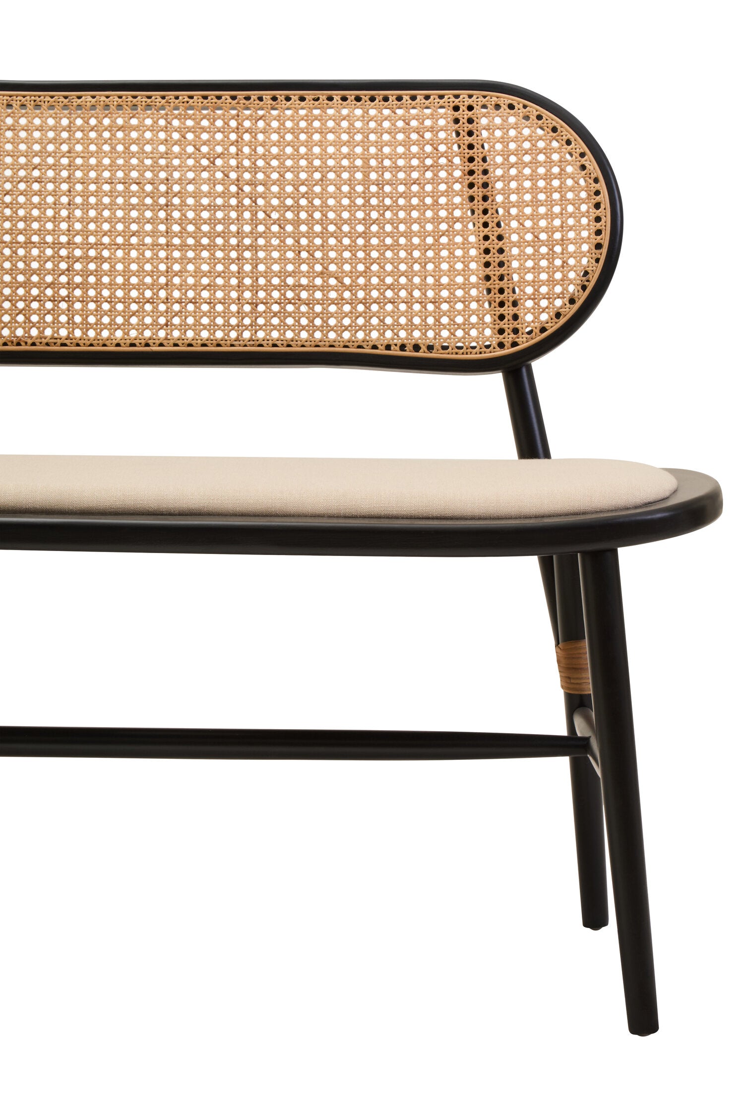 Black Elm Wood Cane Upholstered Bench - The Orchard Home and Gifts
