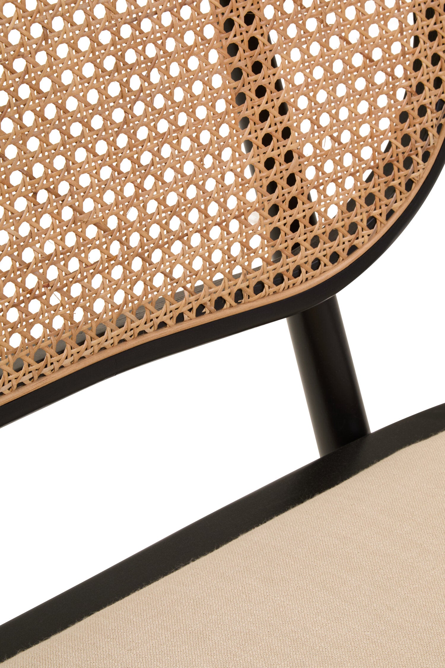 Black Elm Wood Cane Upholstered Bench - The Orchard Home and Gifts