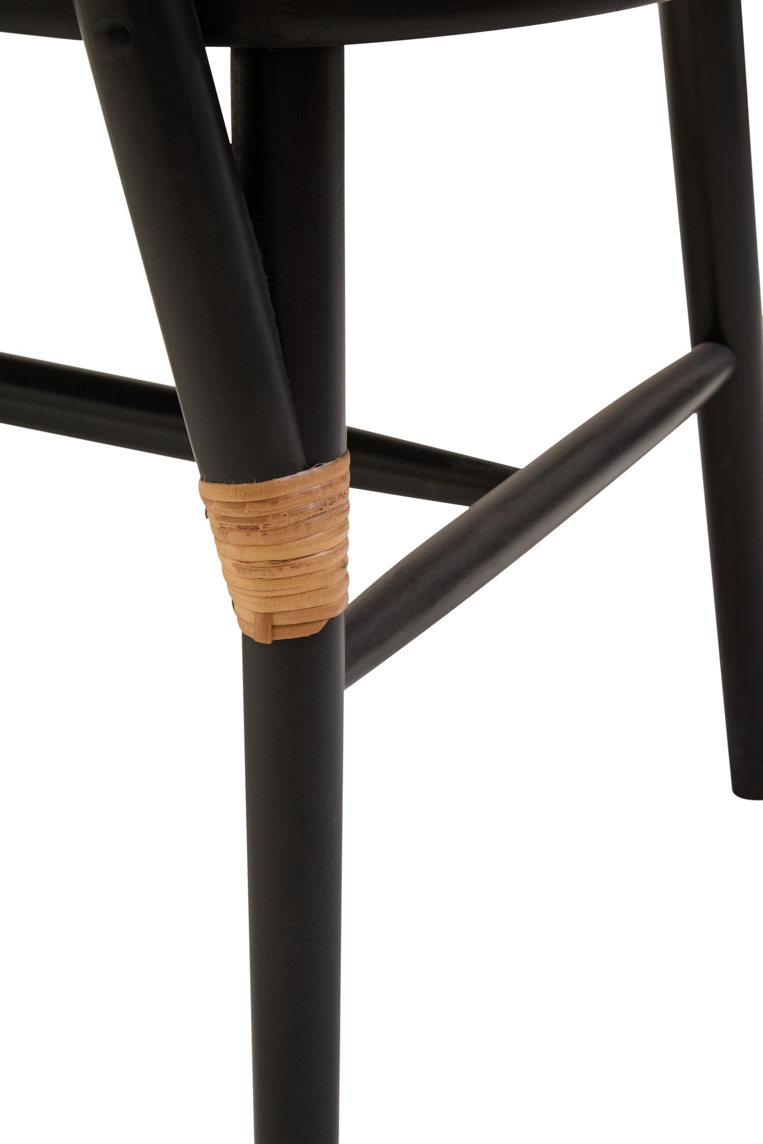 Black Elm Wood Cane Upholstered Bench