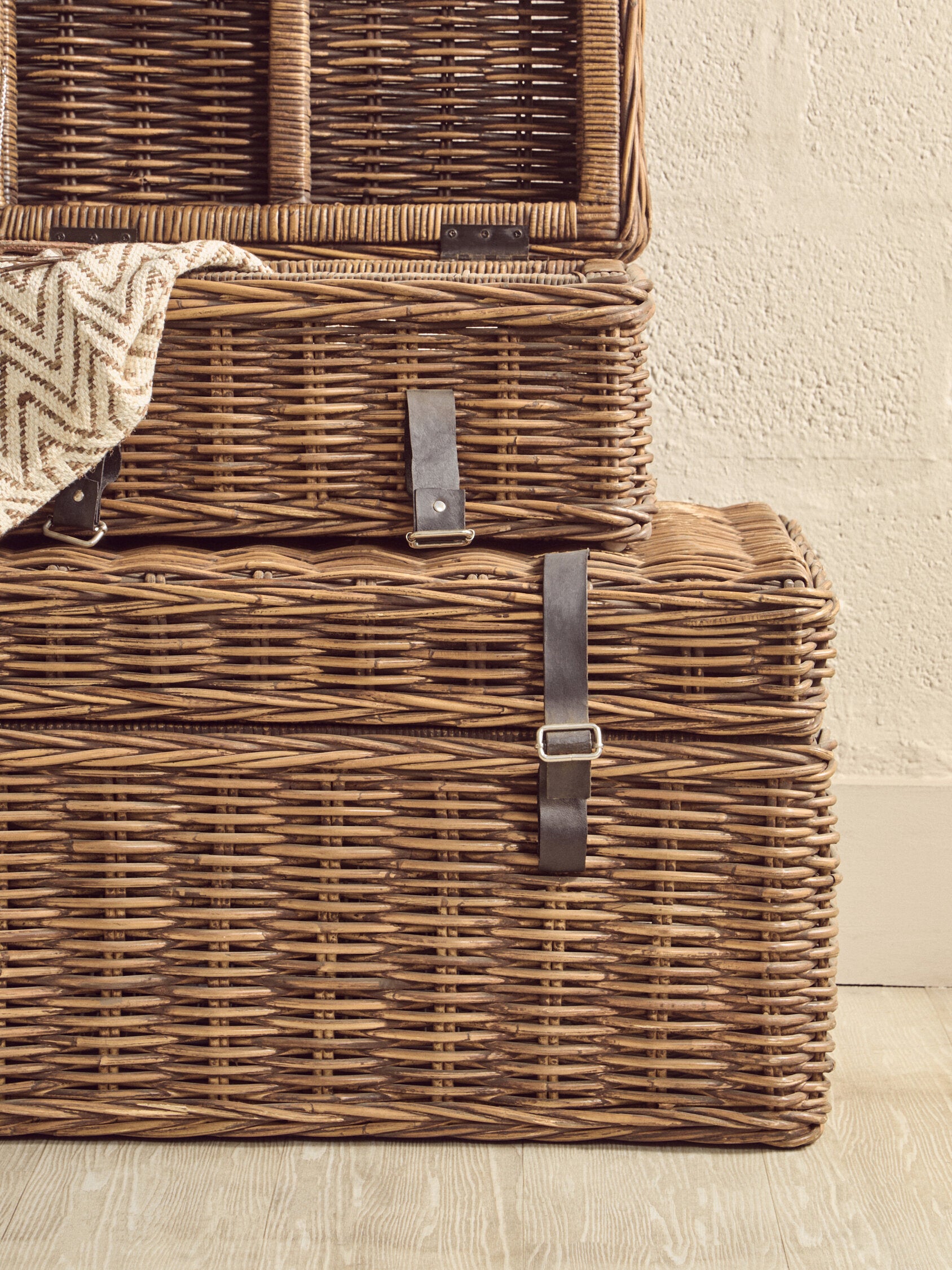 Kabu Rattan Set of Two Storage Trunks with Leather Straps - The Orchard Home and Gifts