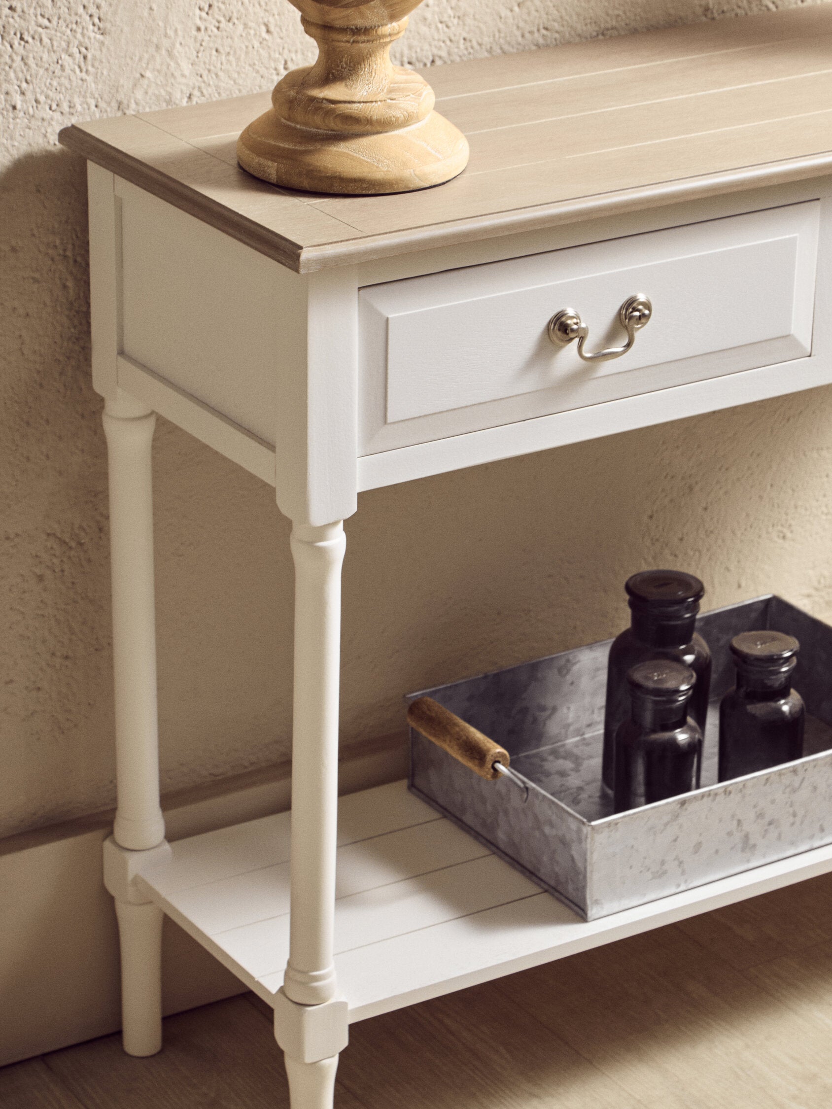 Country White Two Drawer Console Table with Shelf - The Orchard Home and Gifts
