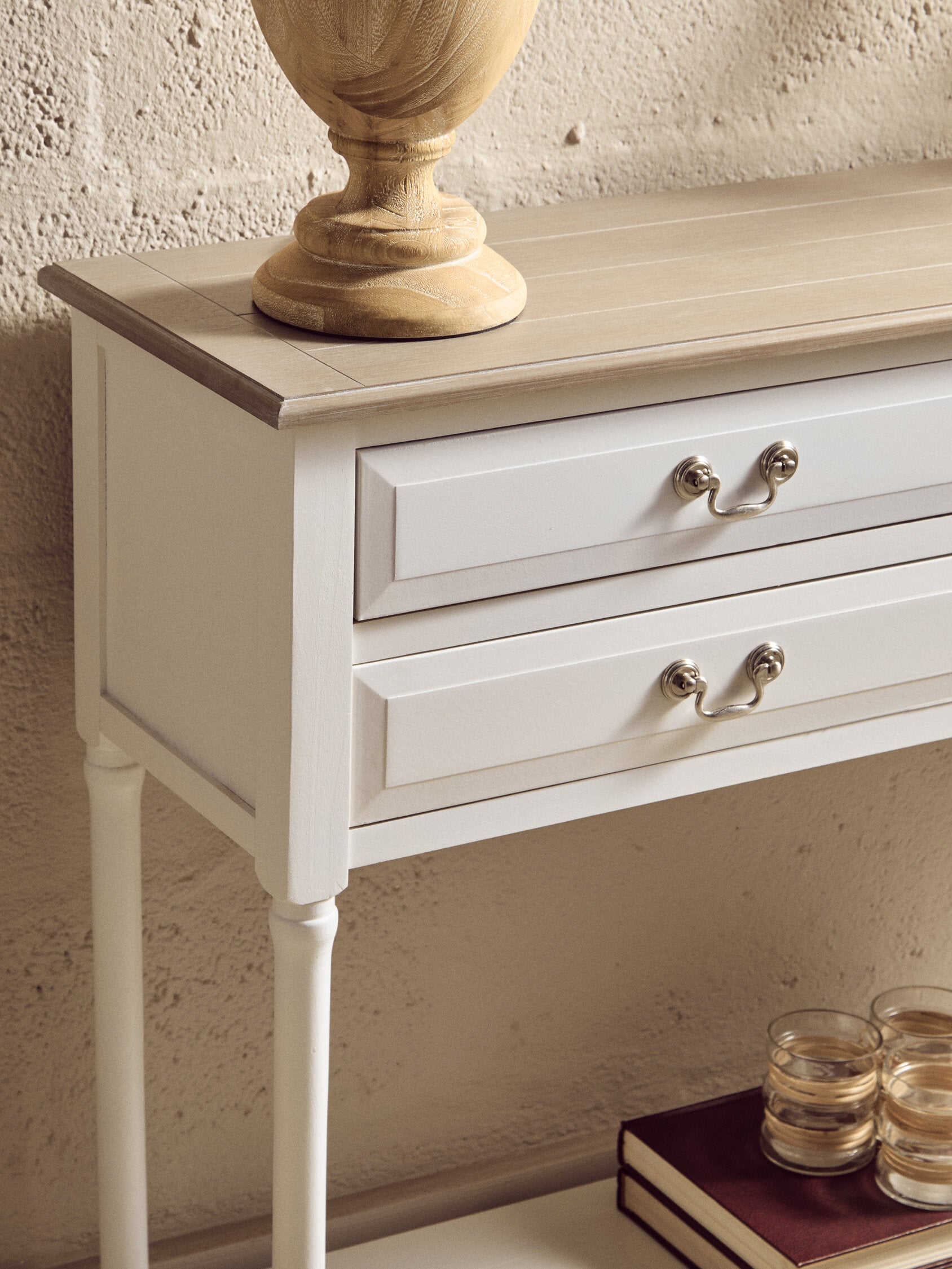 Country White Four Drawer Console Table with Shelf - The Orchard Home and Gifts