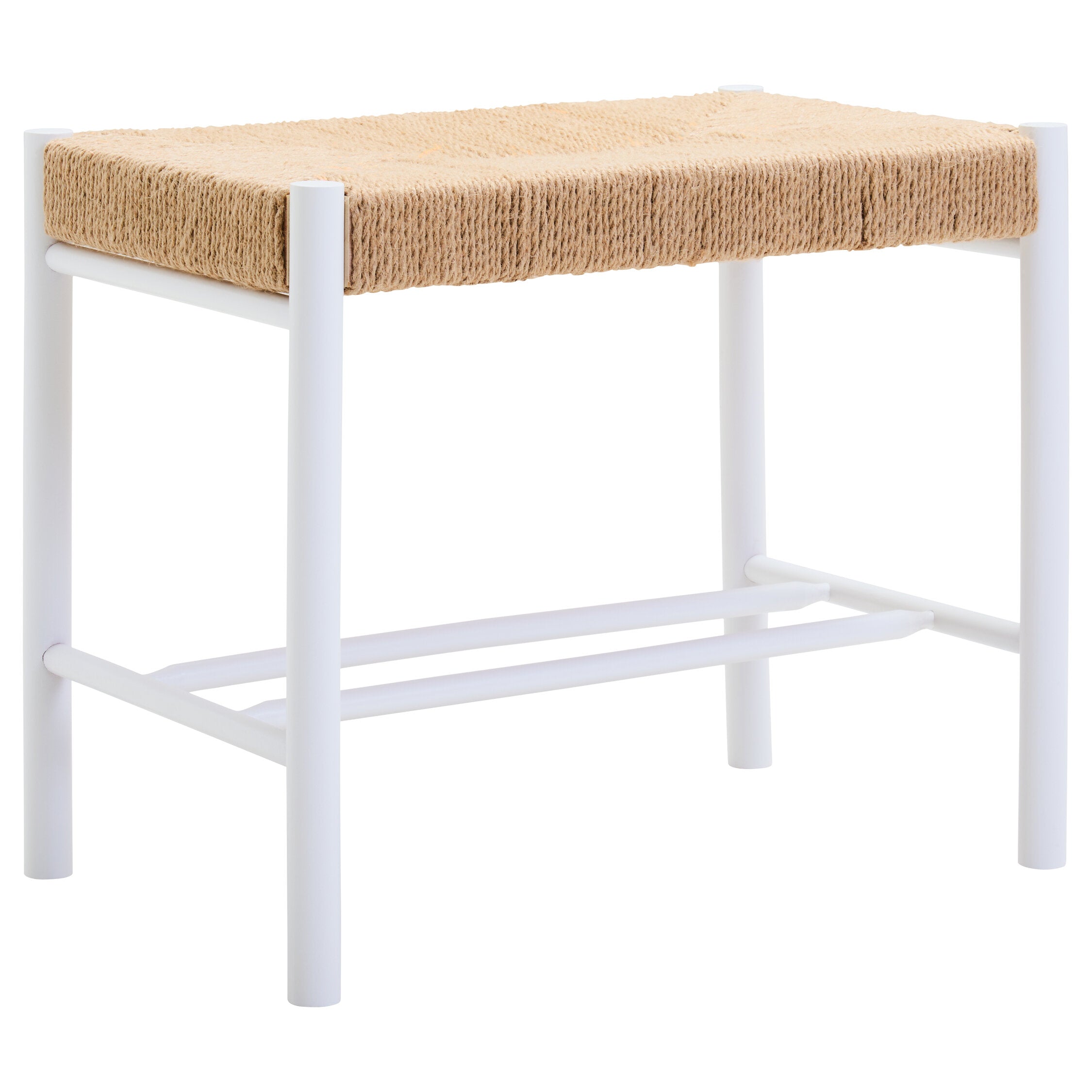 Naku Natural Rope and White Wood Small Bench - The Orchard Home and Gifts