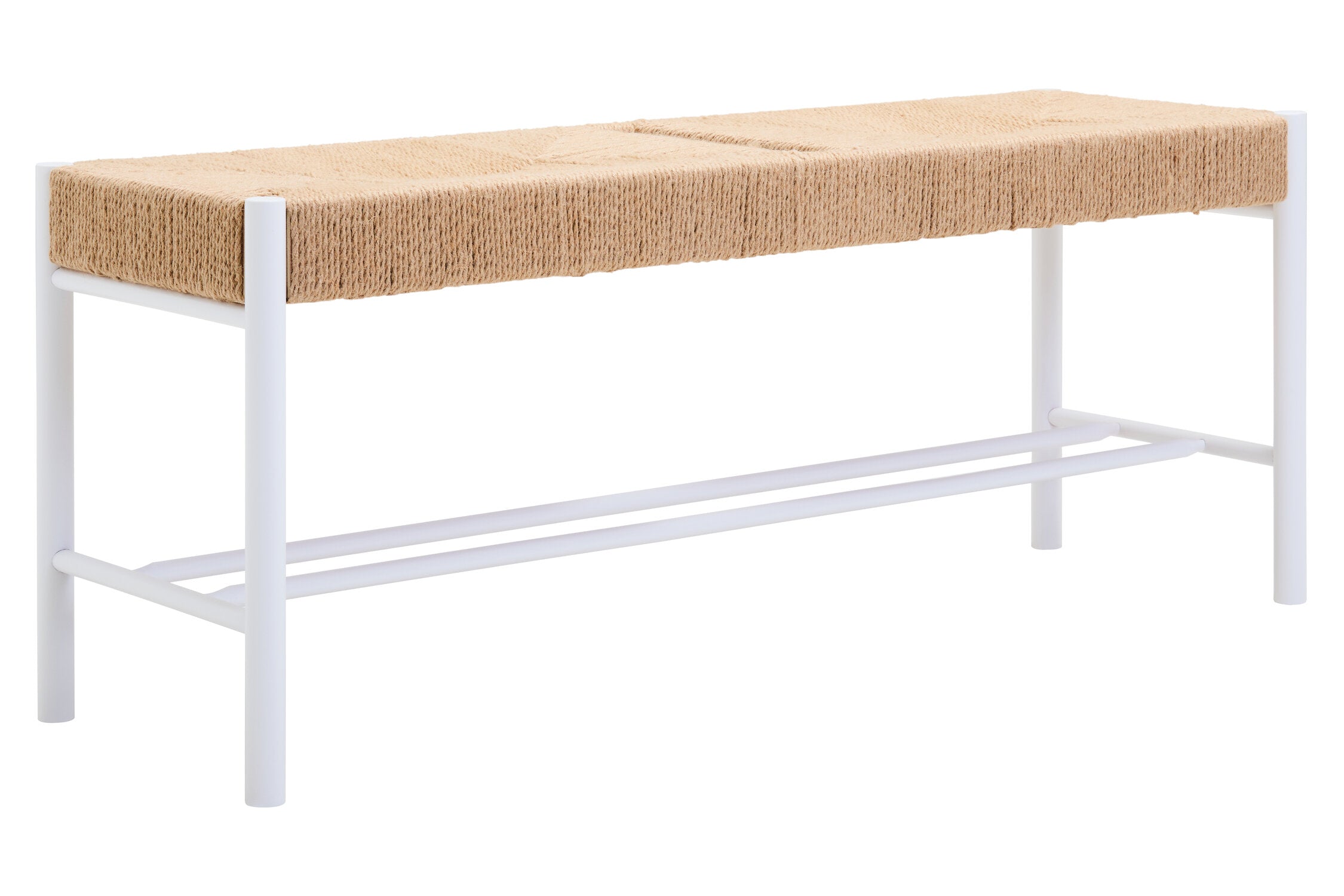 Naku Natural Rope and White Wood Large Bench - The Orchard Home and Gifts