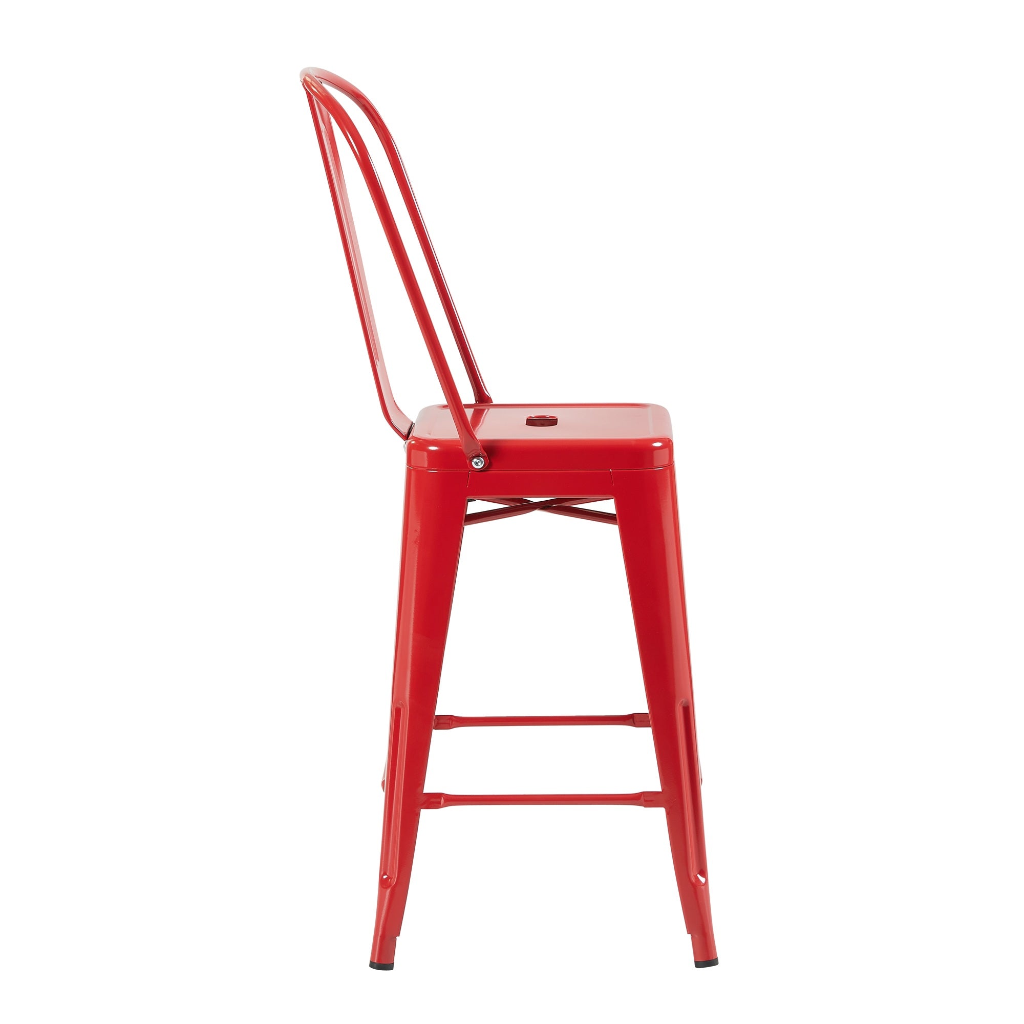 Auberge Set of Four Red 102cm Metal Kitchen Bar Chairs