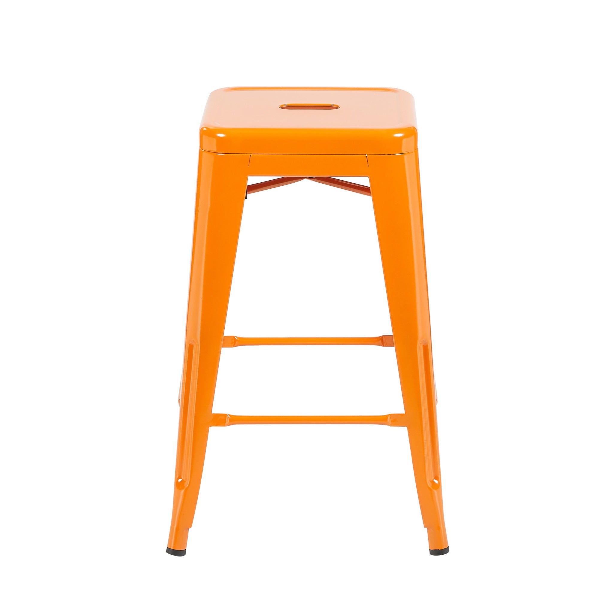 Auberge Set of Four Orange Metal 61cm Kitchen Bar Stools