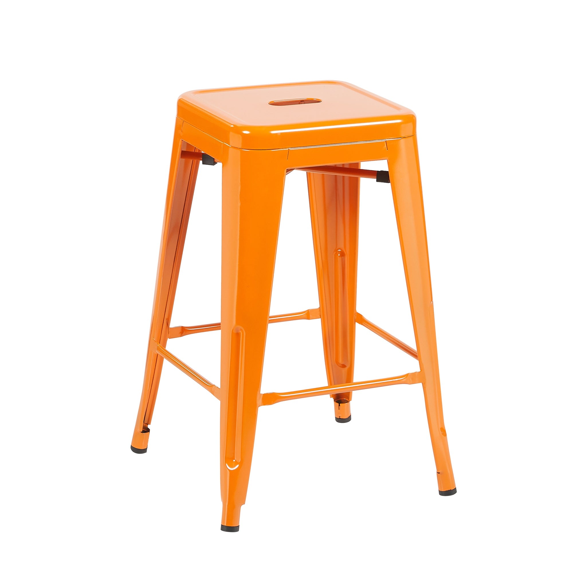Auberge Set of Four Orange Metal 61cm Kitchen Bar Stools