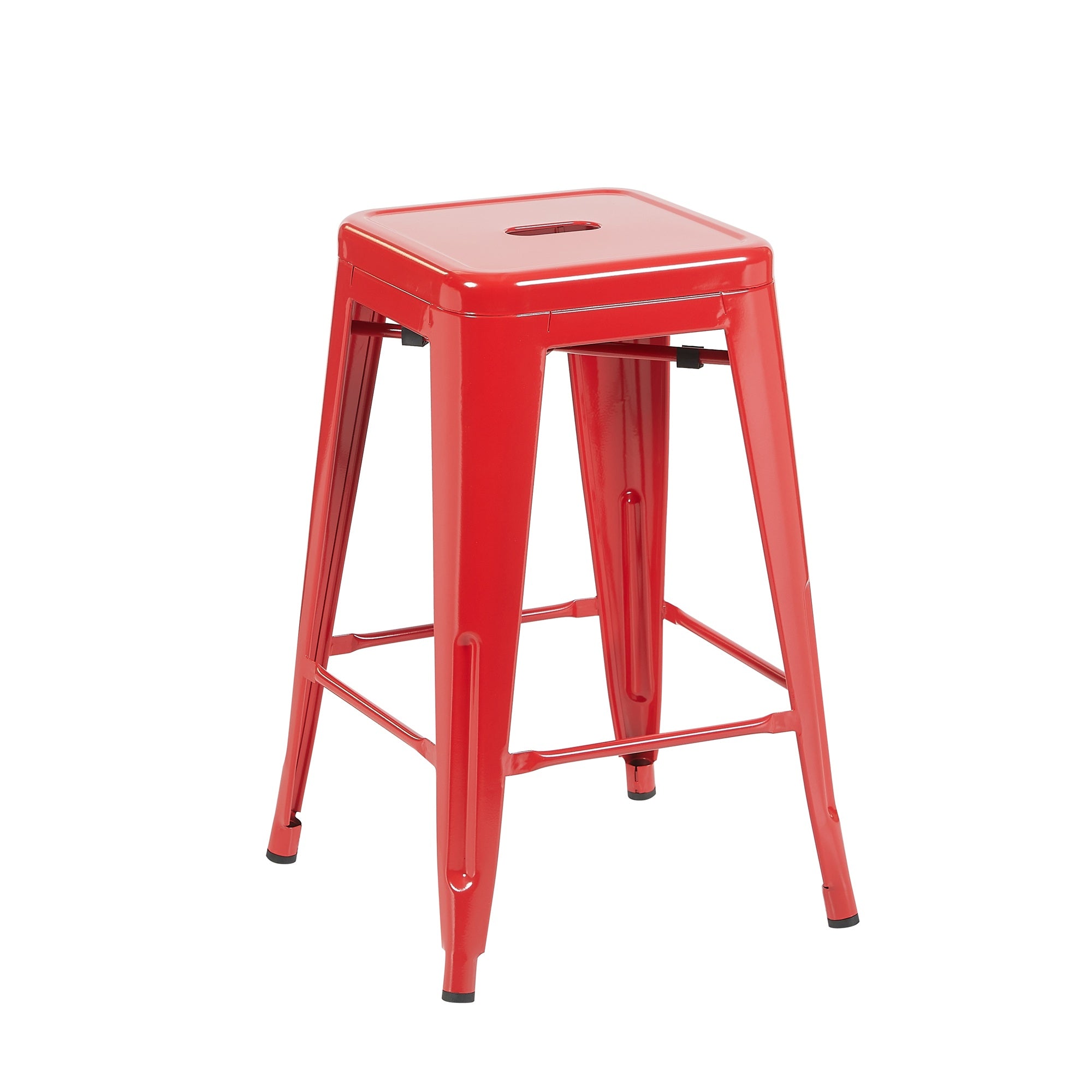 Auberge Set of Four Red Metal 61cm Kitchen Bar Stools