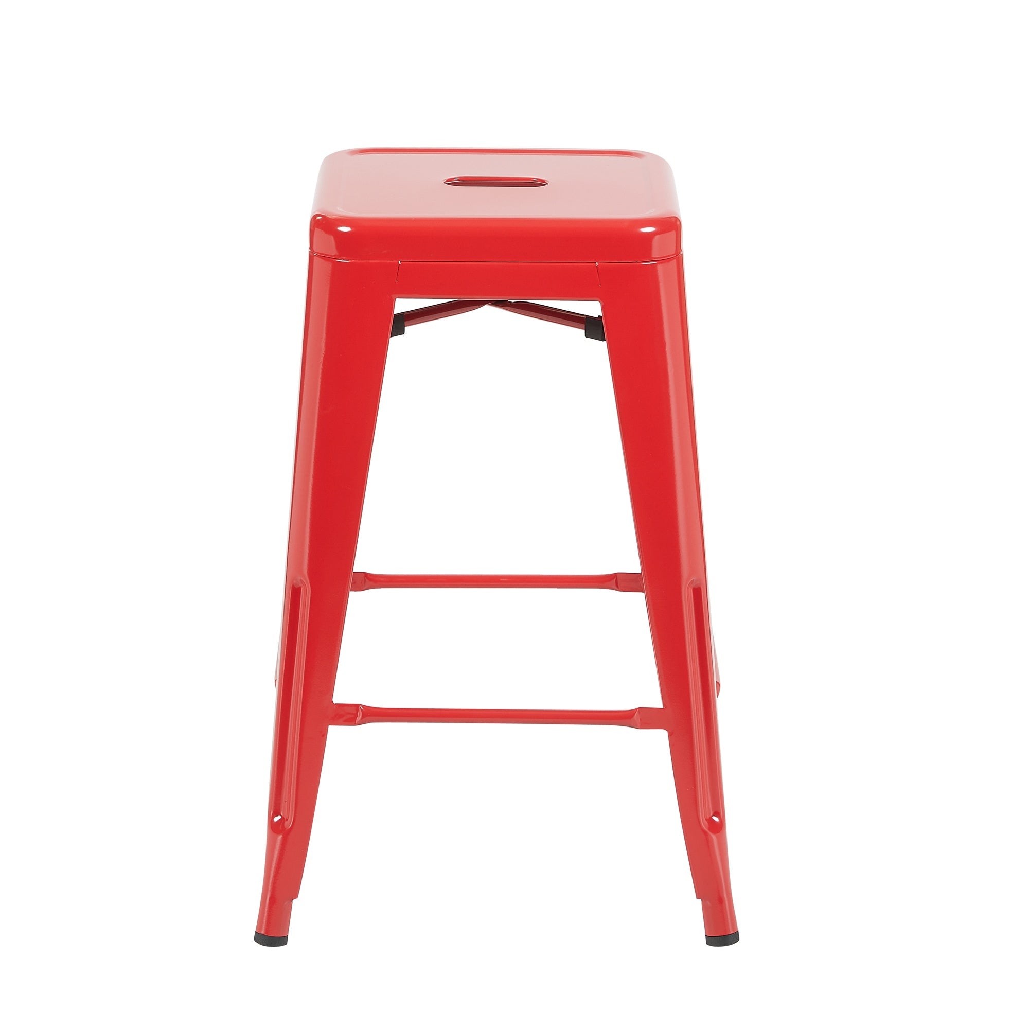 Auberge Set of Four Red Metal 61cm Kitchen Bar Stools