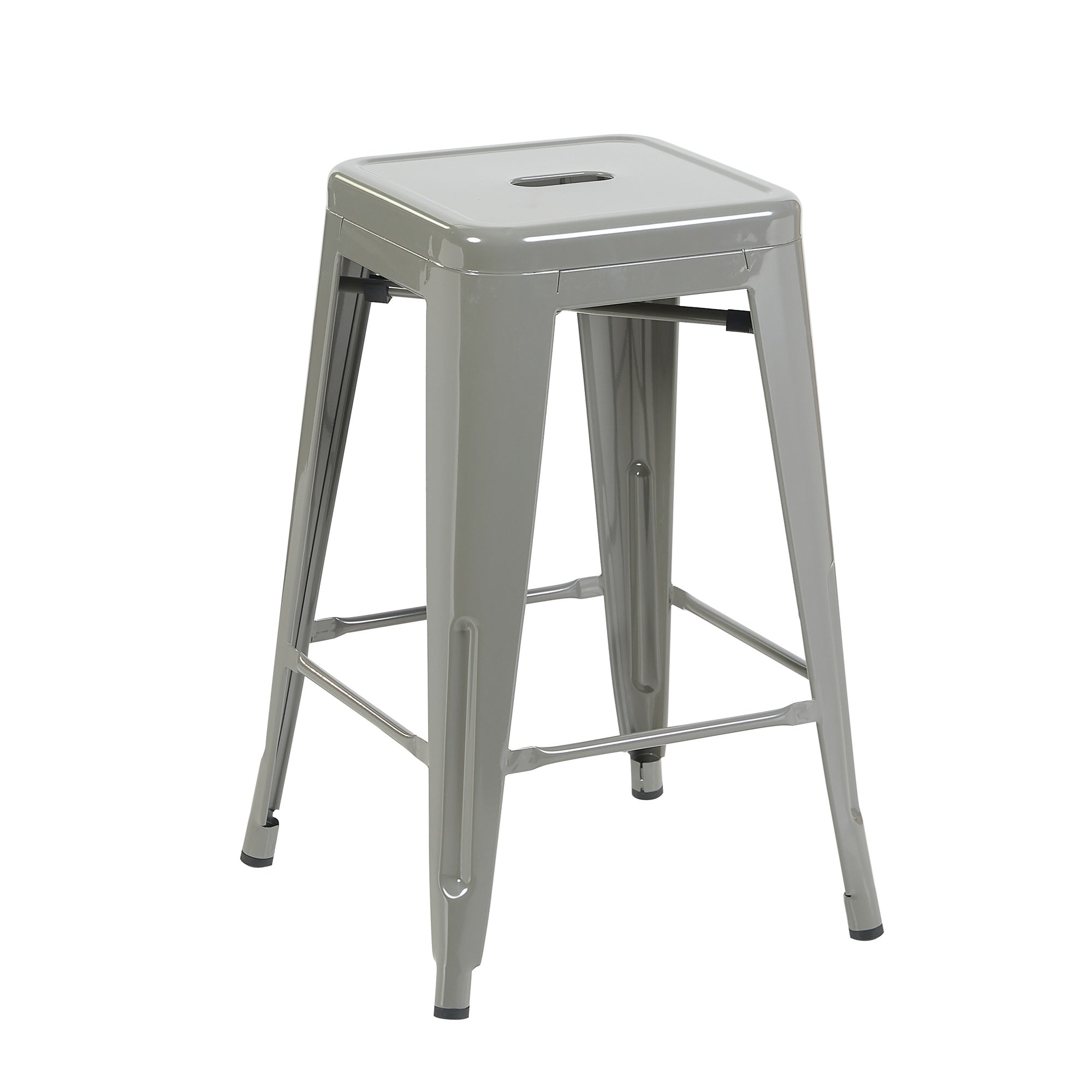 Auberge Set of Four Silver Metal 61cm Kitchen Bar Stools
