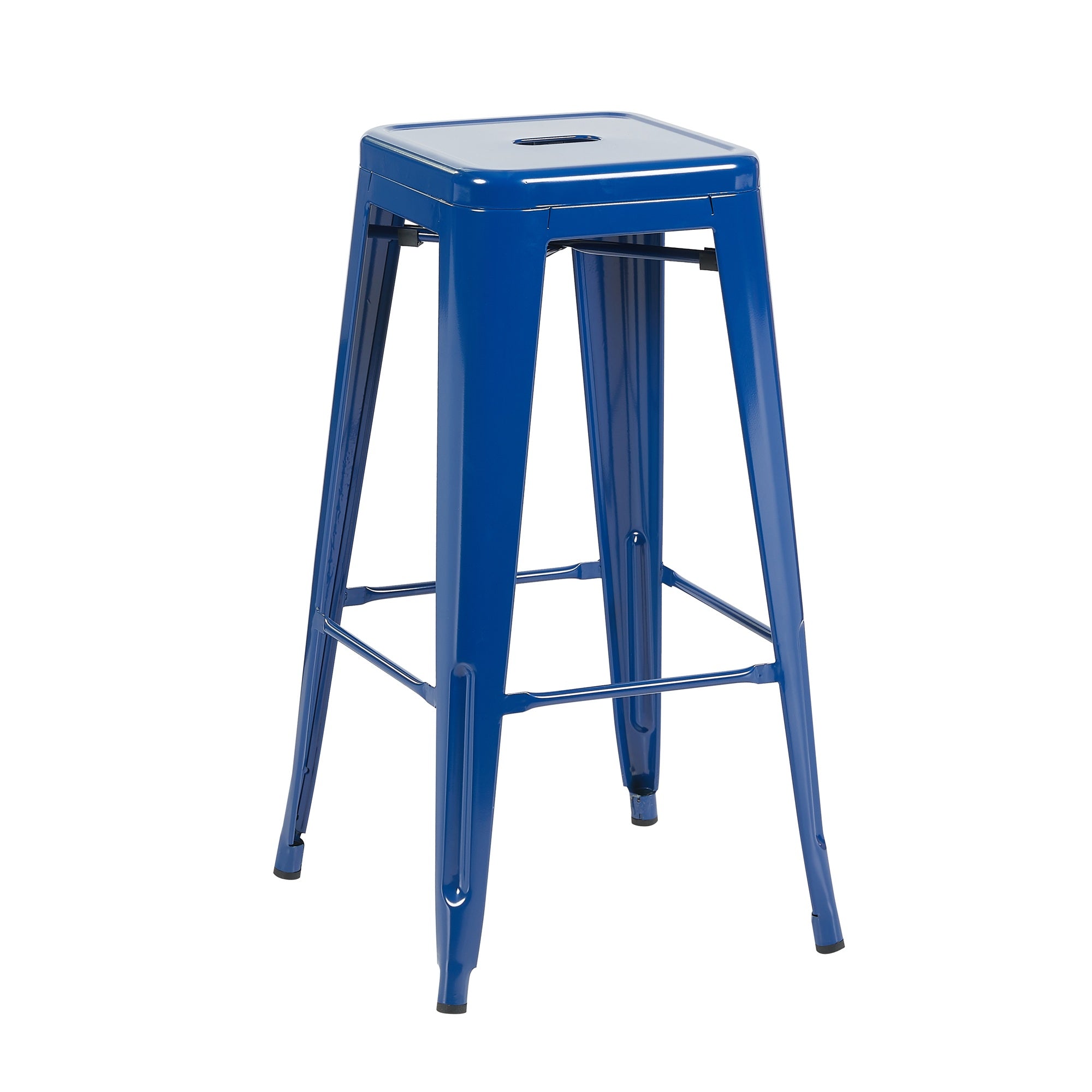 Auberge Set of Four Blue Metal 76cm Kitchen Bar Stools
