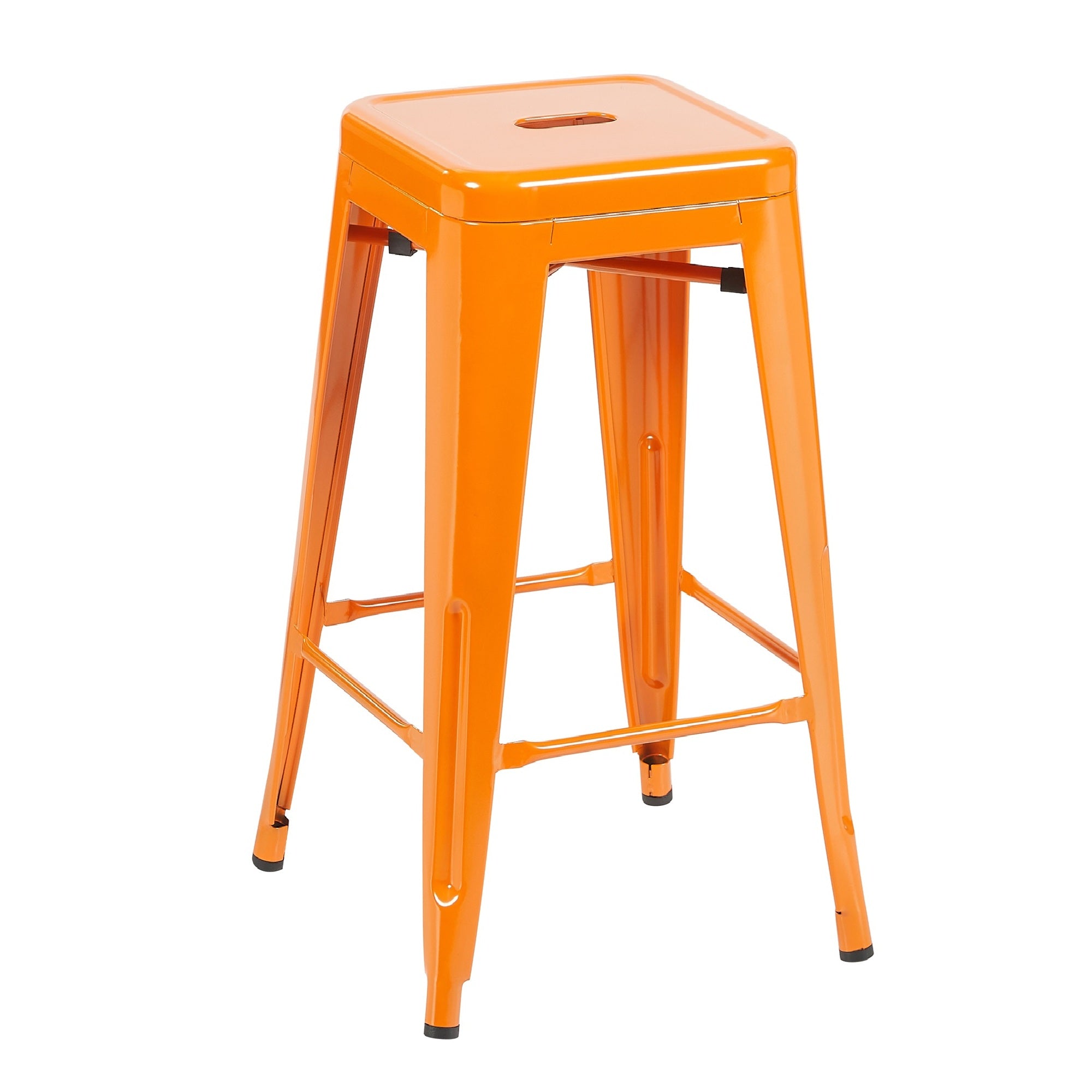 Auberge Set of Four Orange Metal 76cm Kitchen Bar Stools