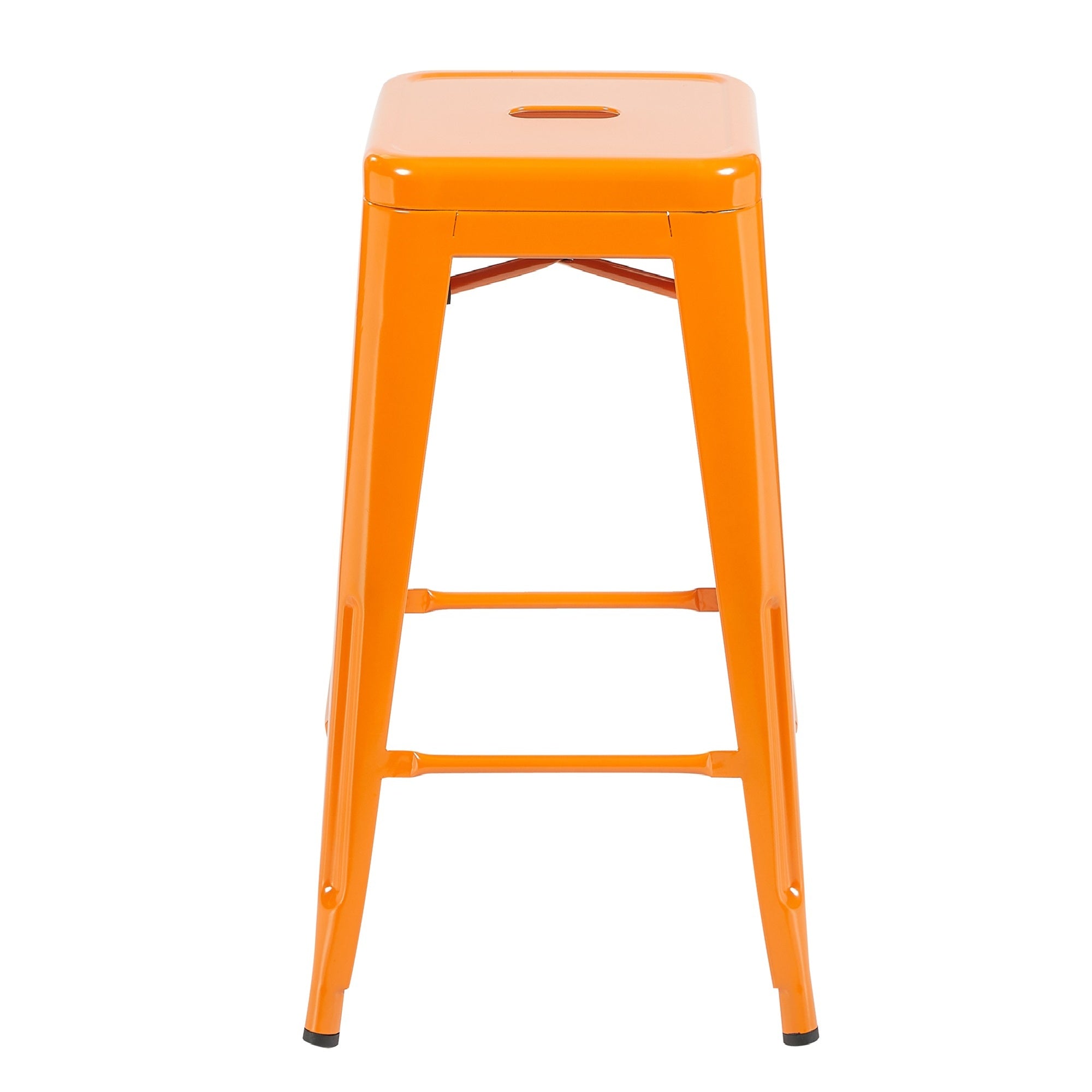 Auberge Set of Four Orange Metal 76cm Kitchen Bar Stools