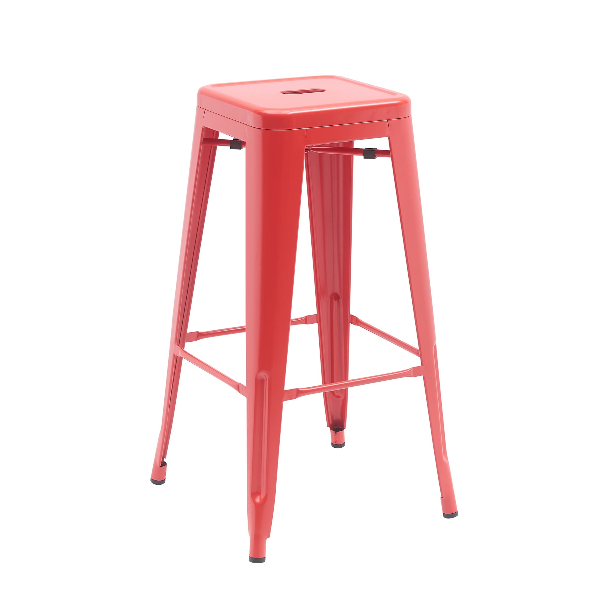 Auberge Set of Four Red Metal 76cm Kitchen Bar Stools